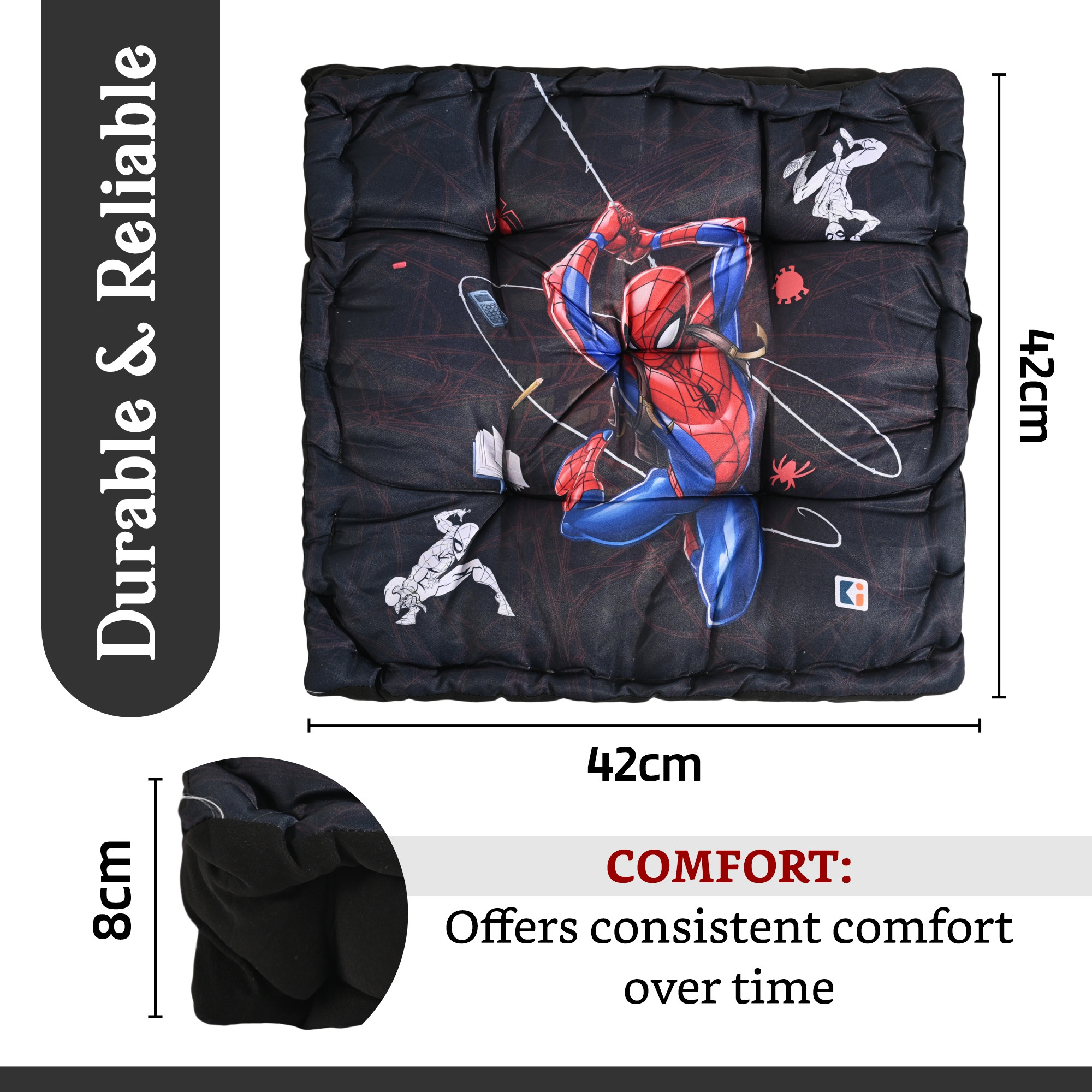 Kuber Industries Comfy Back Rest for Chair  Soft Sitting Cushion Pillow for Back  Hip Support  Gaddi for Car Seat  Marvel Spiderman -Black