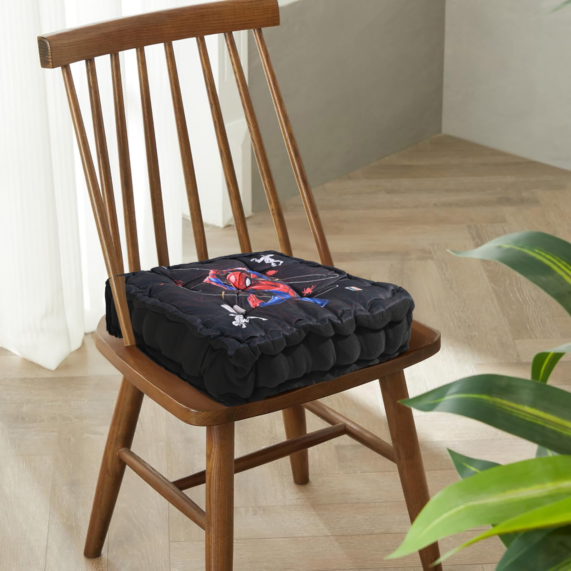 Kuber Industries Comfy Back Rest for Chair  Soft Sitting Cushion Pillow for Back  Hip Support  Gaddi for Car Seat  Marvel Spiderman -Black