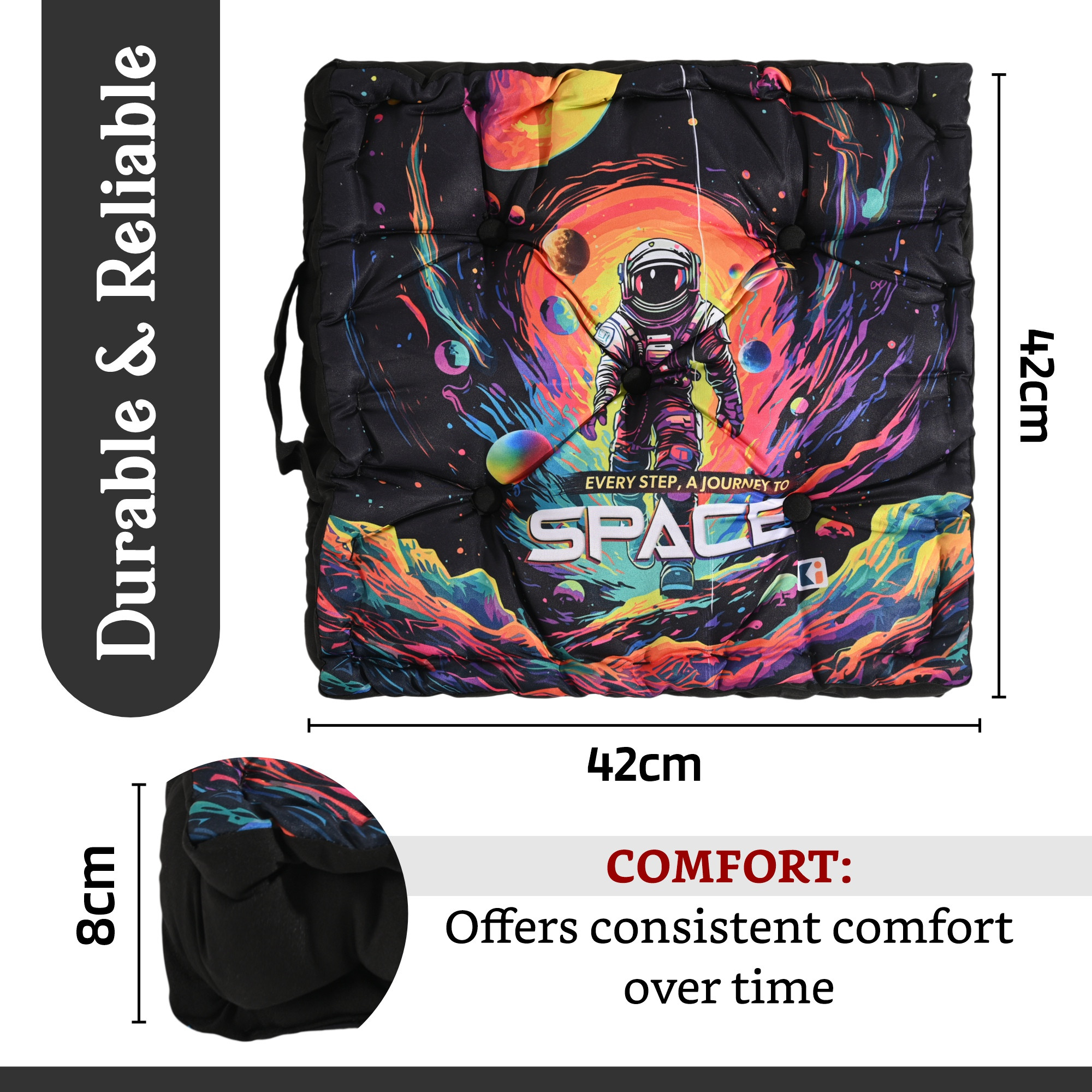 Kuber Industries Comfy Back Rest for Chair  Soft Sitting Cushion Pillow for Back  Hip Support  Gaddi for Car Seat  Journey to Space -Black