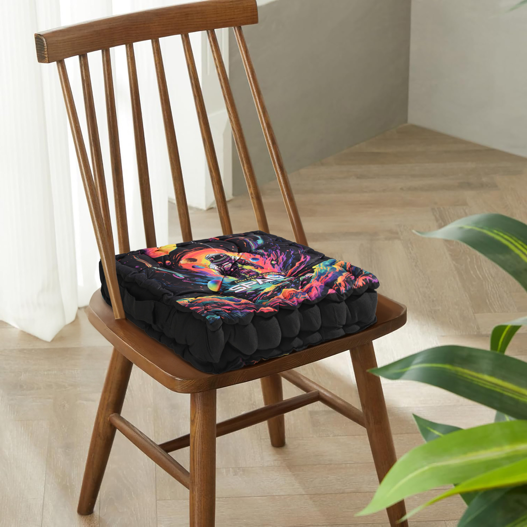 Kuber Industries Comfy Back Rest for Chair  Soft Sitting Cushion Pillow for Back  Hip Support  Gaddi for Car Seat  Journey to Space -Black