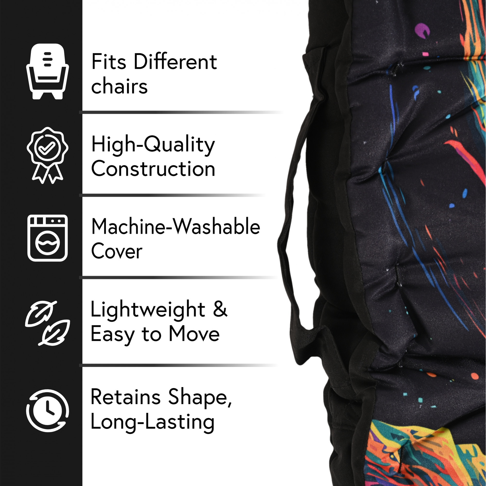 Kuber Industries Comfy Back Rest for Chair  Soft Sitting Cushion Pillow for Back  Hip Support  Gaddi for Car Seat  Journey to Space -Black