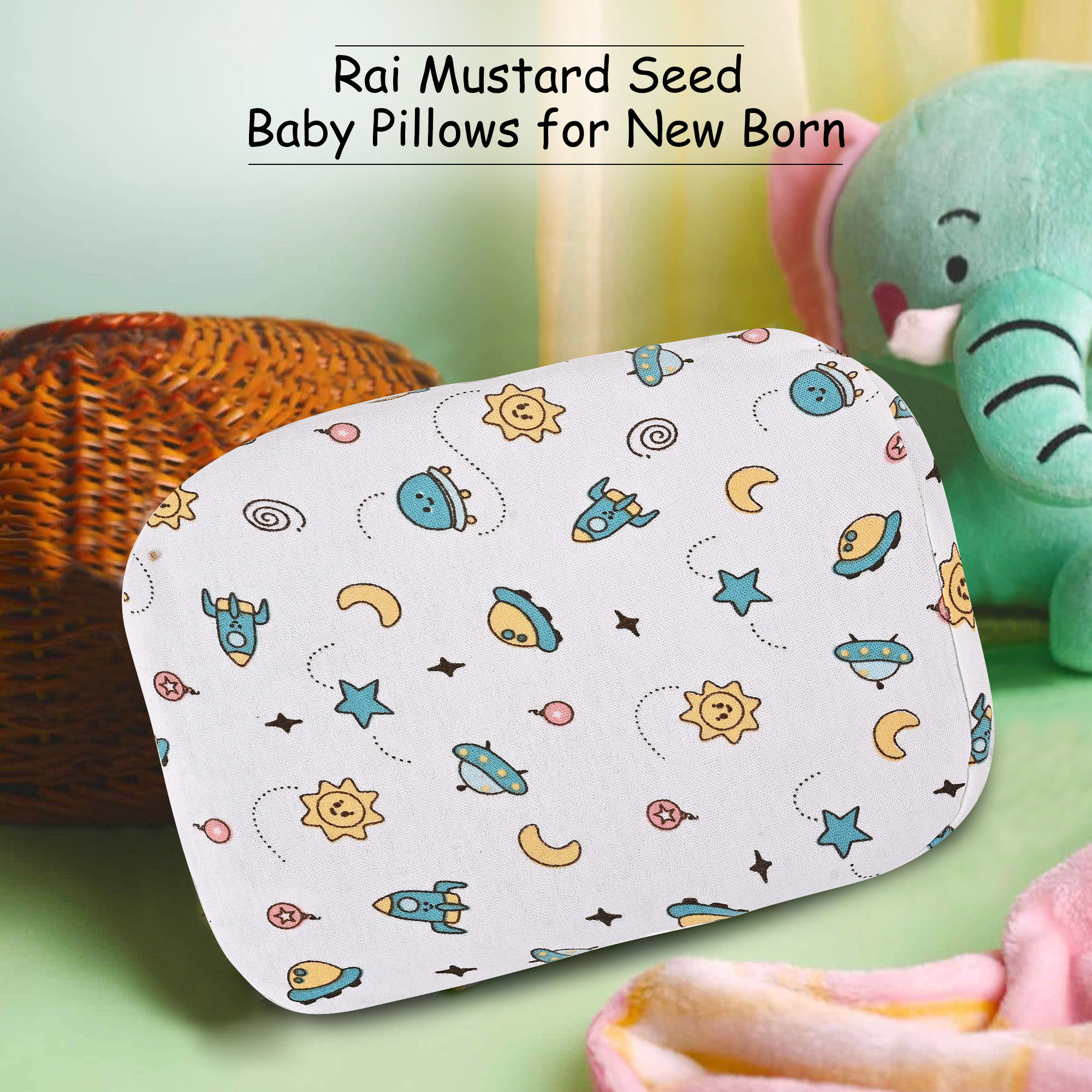 Kuber Industries Comfy Cotton Hosiery Space Star Print Ragi Pillow for Baby Head Shaper  Toddler Rai Ka Pillow for New Born  White