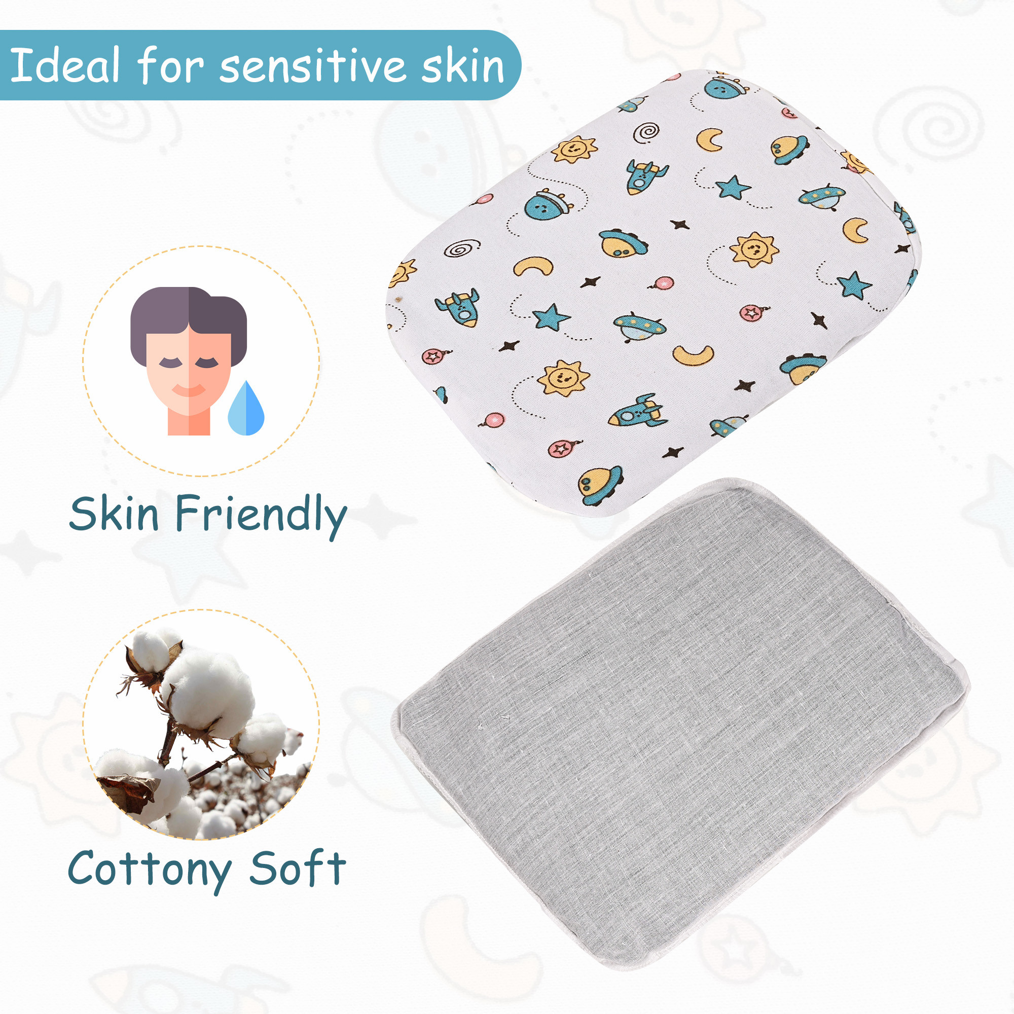 Kuber Industries Comfy Cotton Hosiery Space Star Print Ragi Pillow for Baby Head Shaper  Toddler Rai Ka Pillow for New Born  White