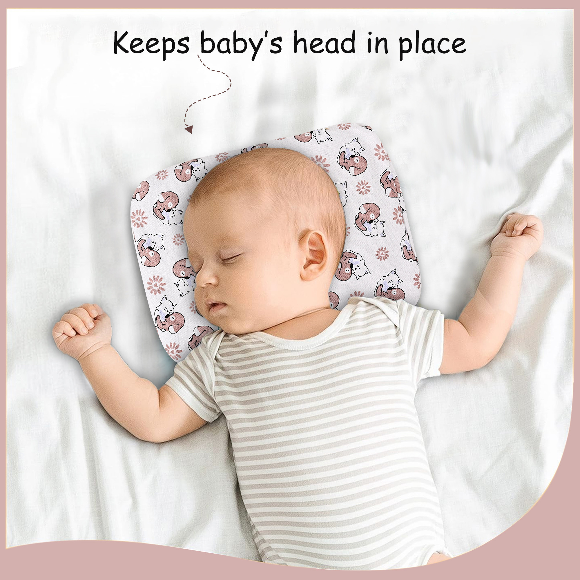 Kuber Industries Comfy Hosiery Cotton Ragi Pillow for Baby Head Shaper  Rai Ka Pillow for New Born  Support Takiya  Teddy - White  Brown