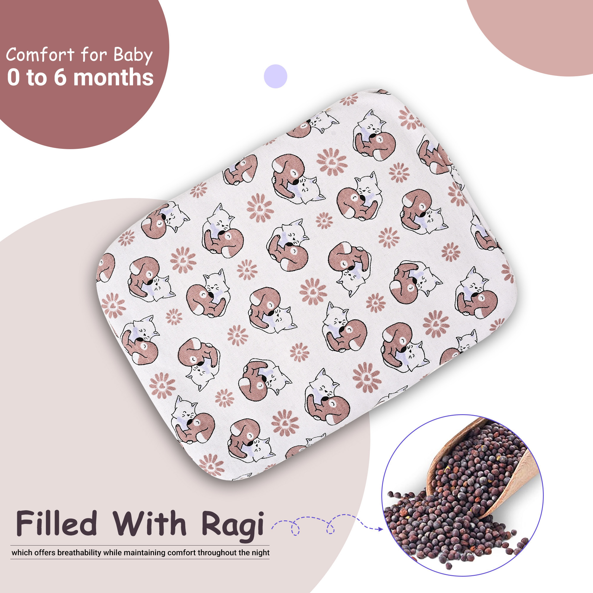 Kuber Industries Comfy Hosiery Cotton Ragi Pillow for Baby Head Shaper  Rai Ka Pillow for New Born  Support Takiya  Teddy - White  Brown