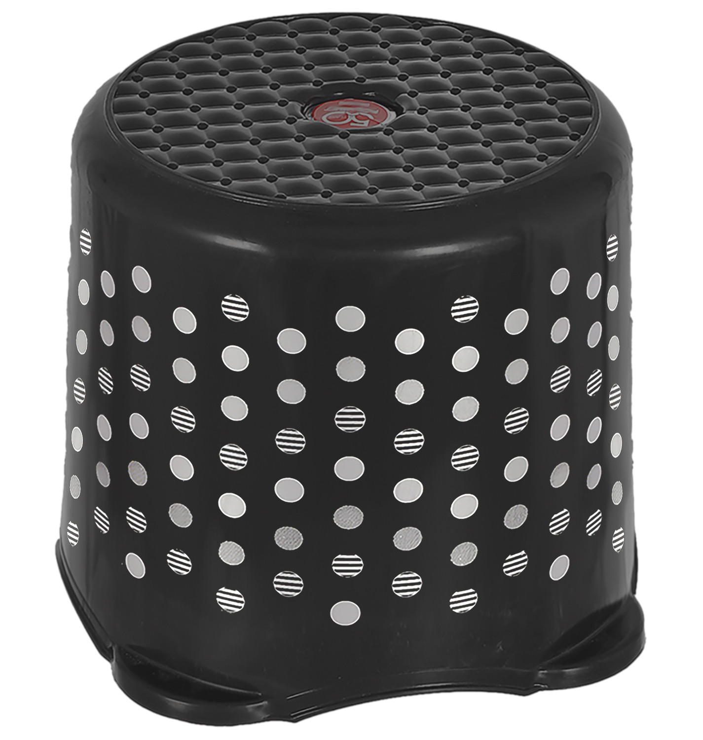 Kuber Industries Comfy Stool Dot Printed Multiuses Portable, Lightweight, Strong, Durable Plastic Bathroom/Step/Sitting Stool, Patla (Black)-46KM0151