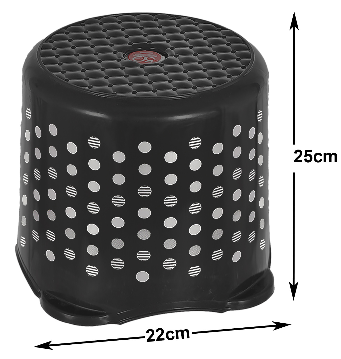 Kuber Industries Comfy Stool Dot Printed Multiuses Portable, Lightweight, Strong, Durable Plastic Bathroom/Step/Sitting Stool, Patla (Black)-46KM0151