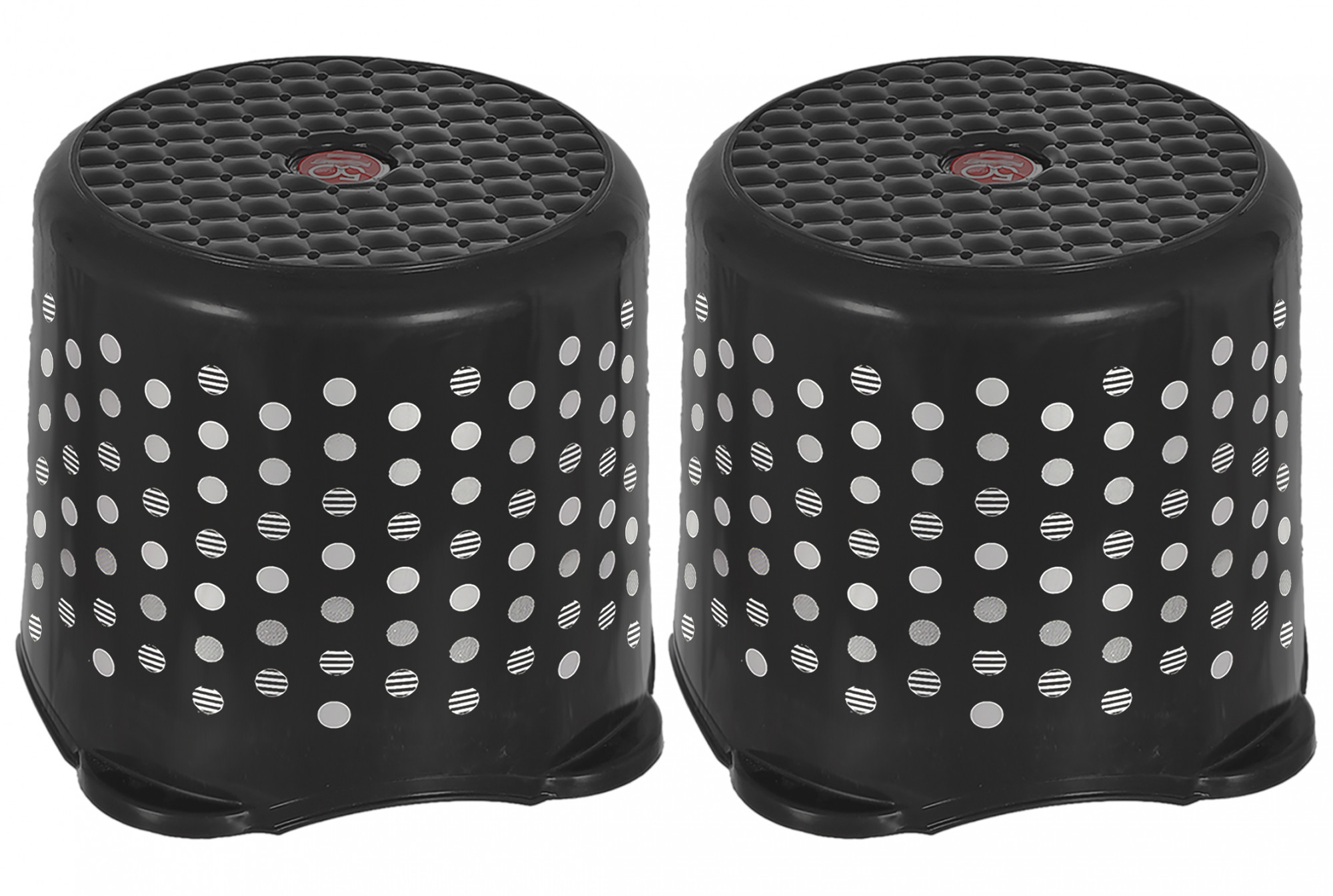 Kuber Industries Comfy Stool Dot Printed Multiuses Portable, Lightweight, Strong, Durable Plastic Bathroom/Step/Sitting Stool, Patla (Black)-46KM0151