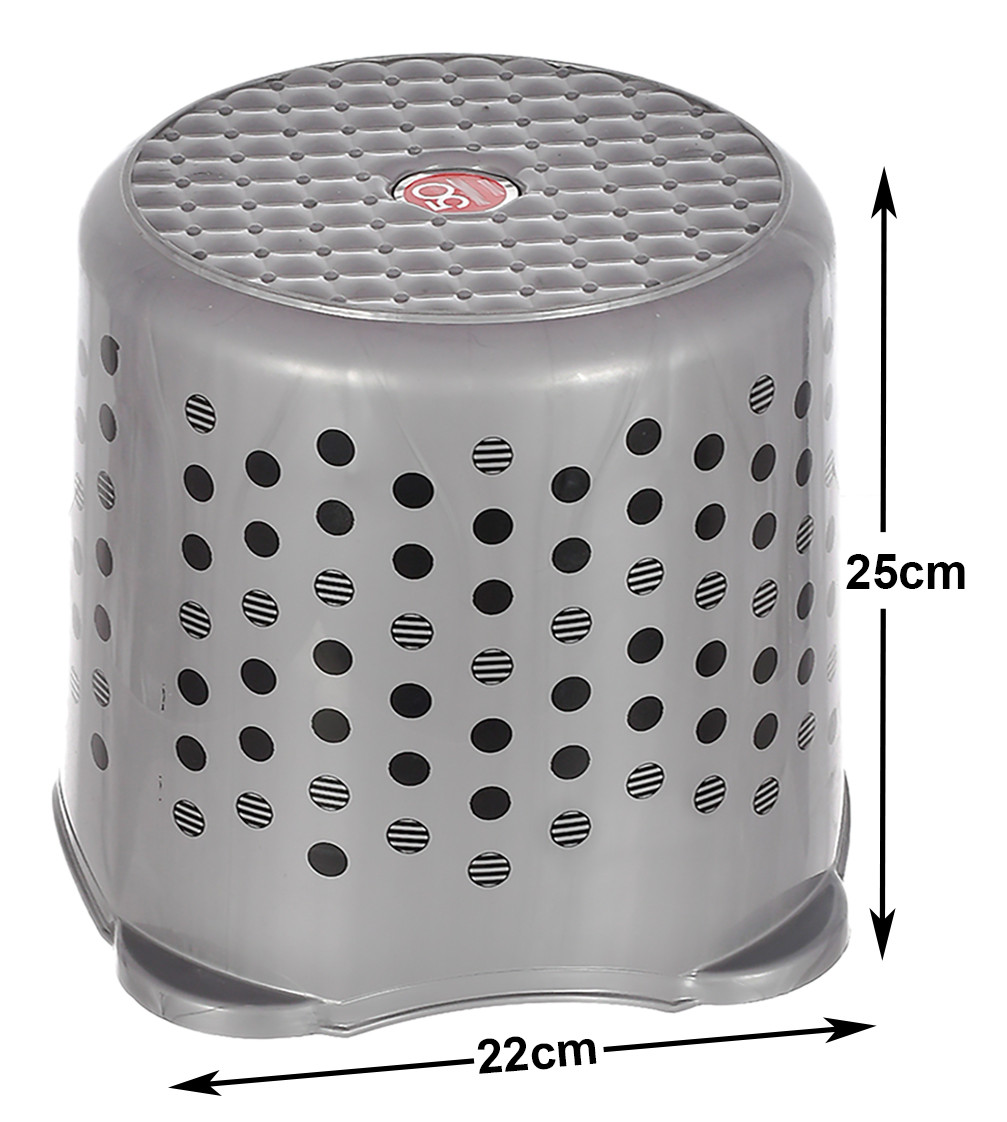 Kuber Industries Comfy Stool Dot Printed Multiuses Portable, Lightweight, Strong, Durable Plastic Bathroom/Step/Sitting Stool, Patla (Grey)-46KM0155