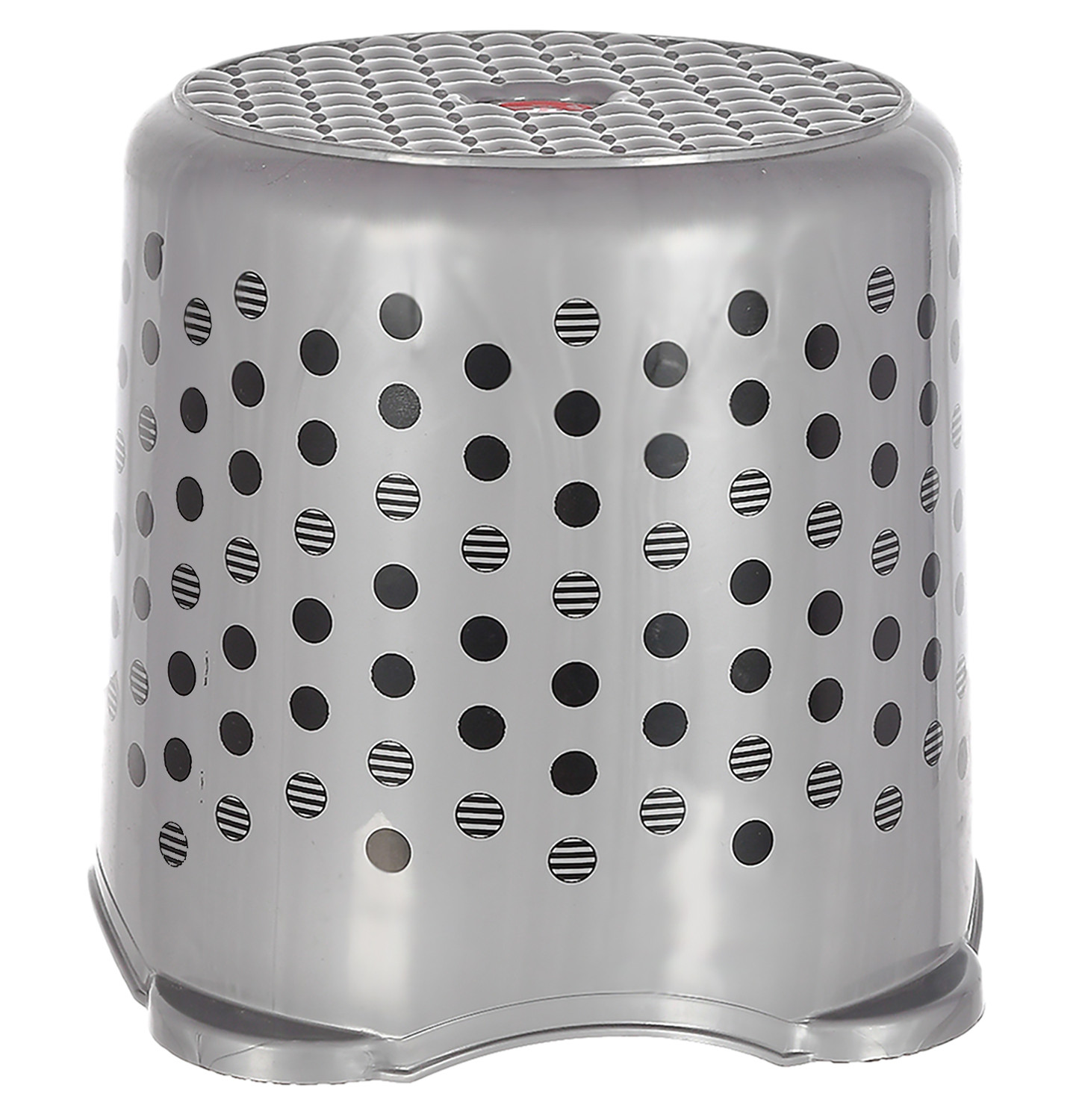 Kuber Industries Comfy Stool Dot Printed Multiuses Portable, Lightweight, Strong, Durable Plastic Bathroom/Step/Sitting Stool, Patla (Grey)-46KM0155