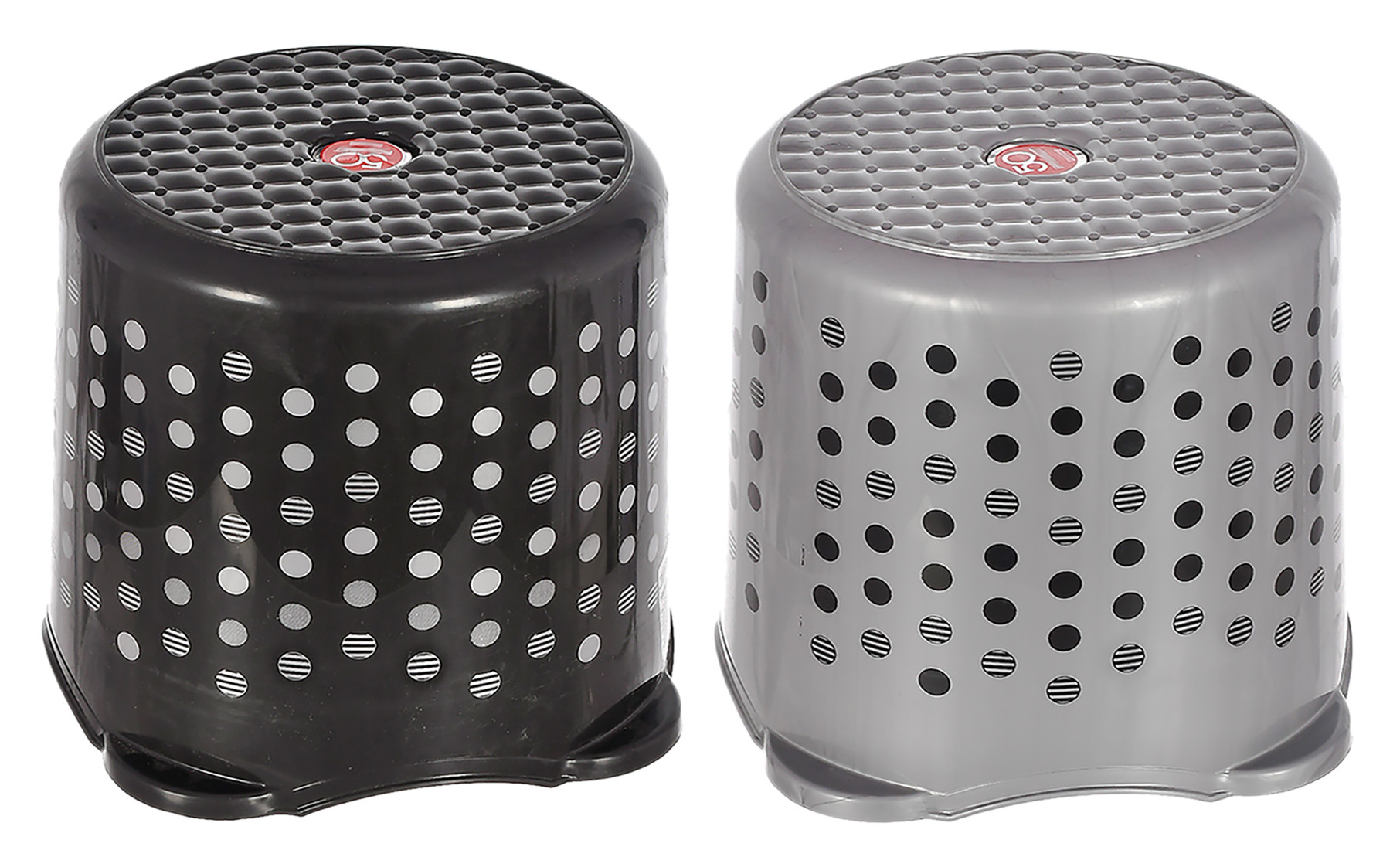 Kuber Industries Comfy Stool Dot Printed Multiuses Portable, Lightweight, Strong, Durable Plastic Bathroom/Step/Sitting Stool, Patla- Pack of 2 (Black & Grey)-46KM0159