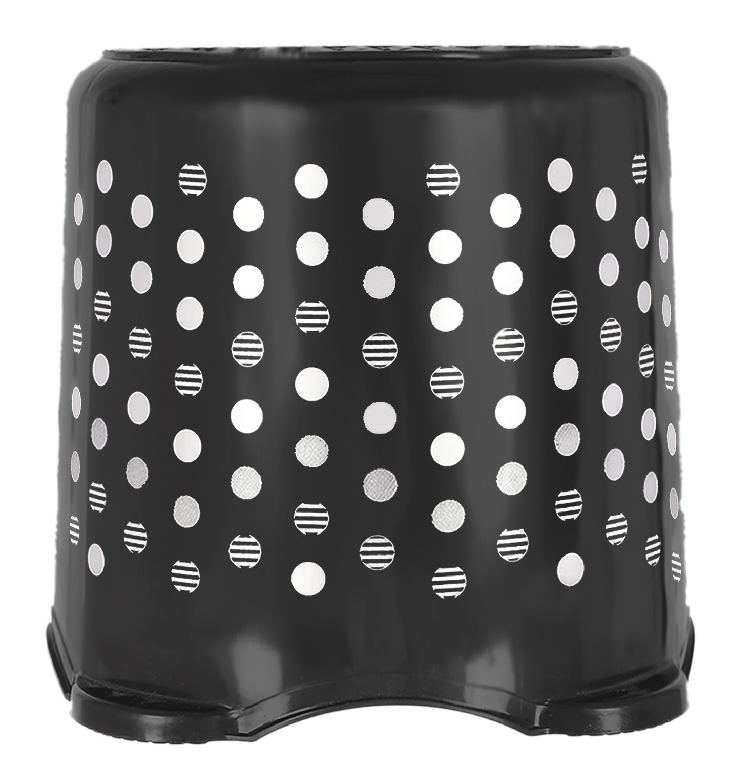 Kuber Industries Comfy Stool Dot Printed Multiuses Portable, Lightweight, Strong, Durable Plastic Bathroom/Step/Sitting Stool, Patla- Pack of 2 (Black & Grey)-46KM0159