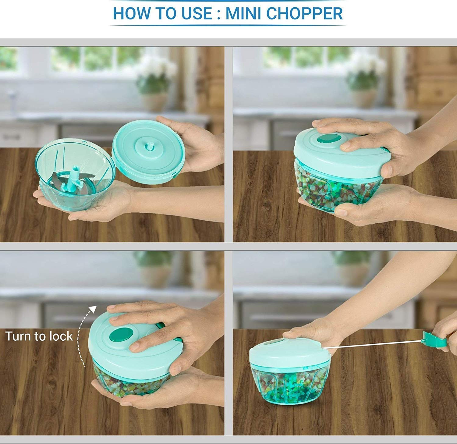 Kuber Industries Compact Vegetable Handy Chopper with 3 Blades,500 ML (Green)-KUBMART1322
