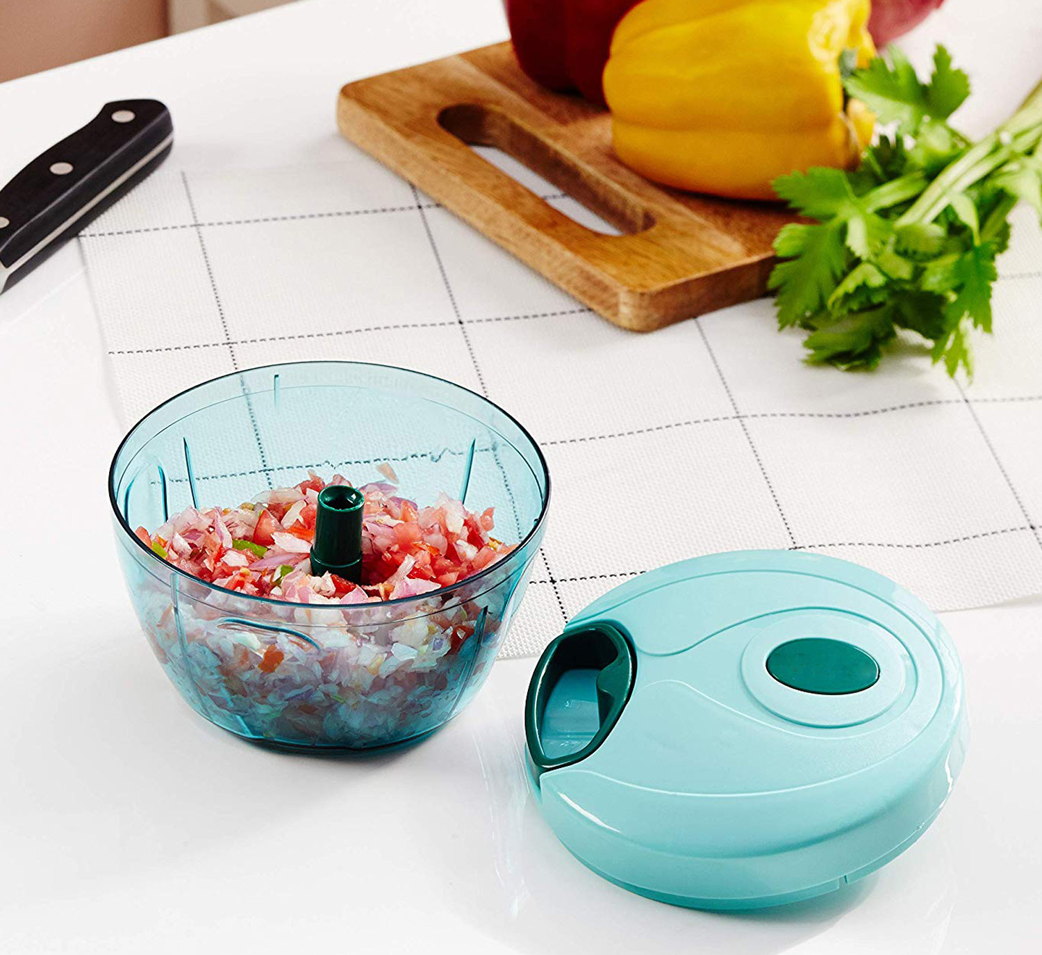 Kuber Industries Compact Vegetable Handy Chopper with 3 Blades,500 ML (Green)-KUBMART1322