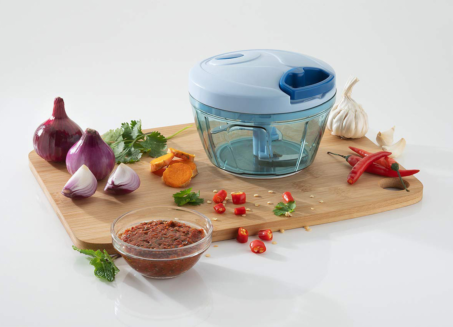 Kuber Industries Compact Vegetable Quick Chopper with 3 Blades,500 ML, (Blue)-KUBMART1326