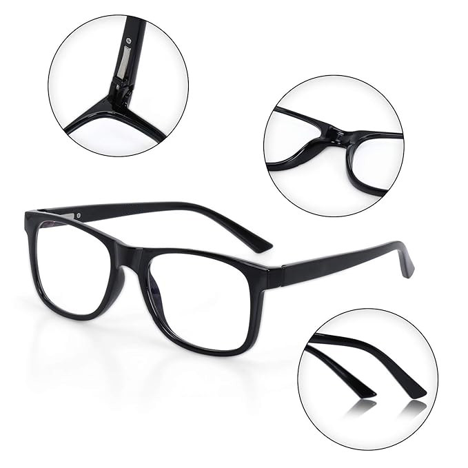 Kuber Industries Computer Glasses | Square Blue Cut Glasses | Eye Protection Glasses | Reading Glasses | UV Protection Glasses | Blue Light Filter Glasses | Zero Power Glasses | Black