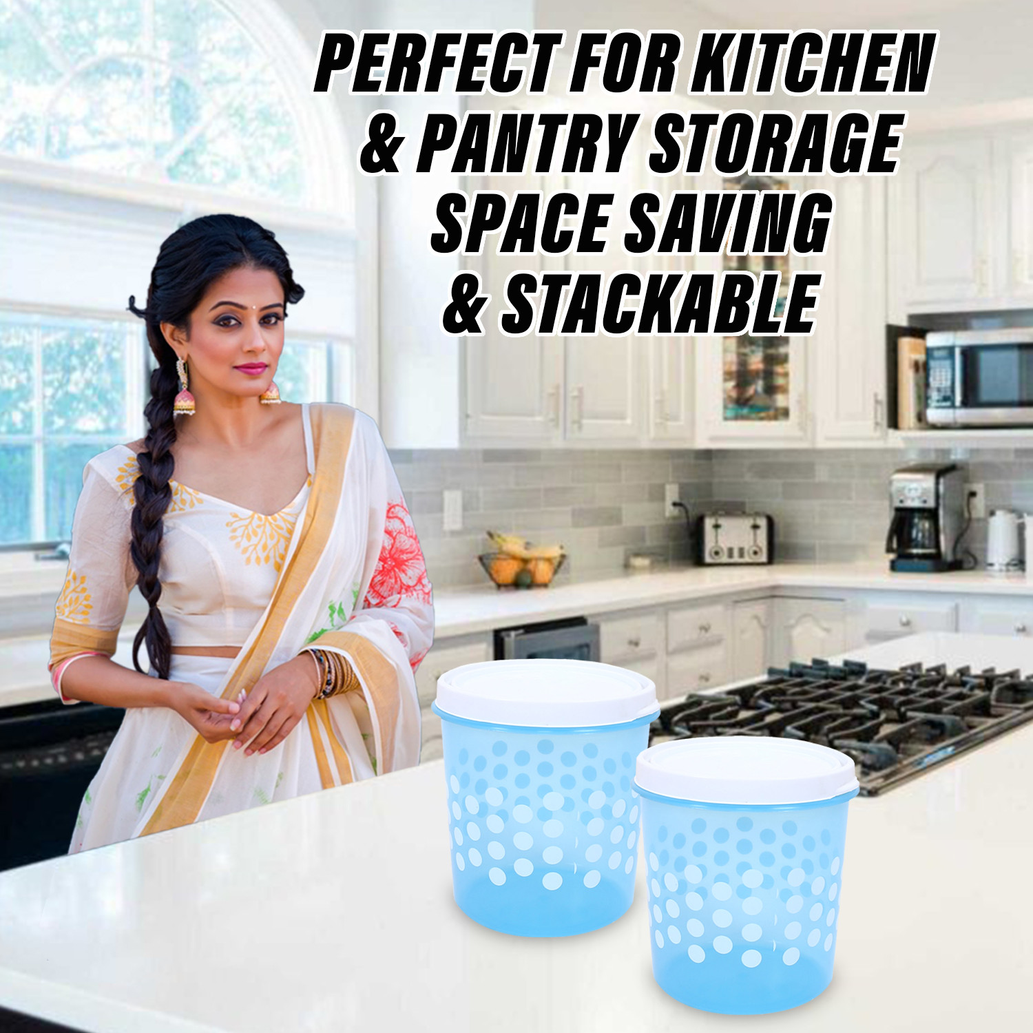 Kuber Industries Container  Plastic Container For Kitchen  Food Storage Container For Kitchen  Dot Printed Storage Containers  5 Litre  CONTI 105  Sky Blue