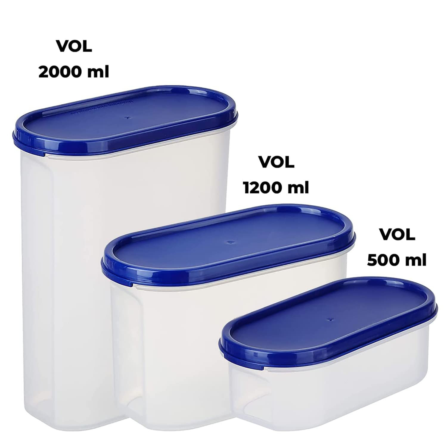 Kuber Industries Container for Kitchen Storage Set| Airtight Container, Multipurpose | Plastic Container Set of 3 | For Dry & Wet Food | 500 ml,1200 ml,2000 ml (Small-Medium-Large)