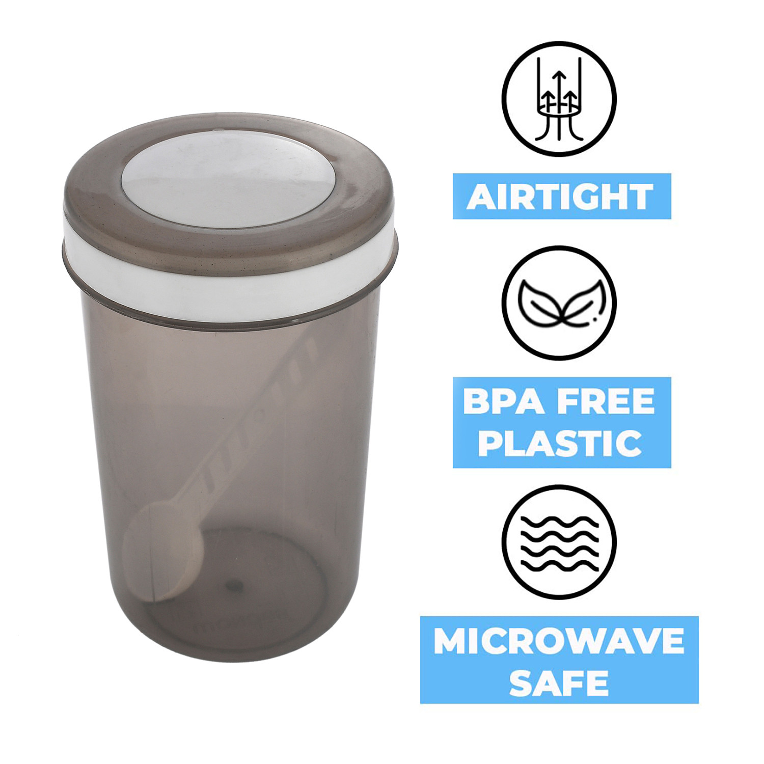 Kuber Industries Containers Set for Kitchen|BPA-Free Plastic 1500 ML Storage Containers Set With Spoon for Kitchen(Gray)