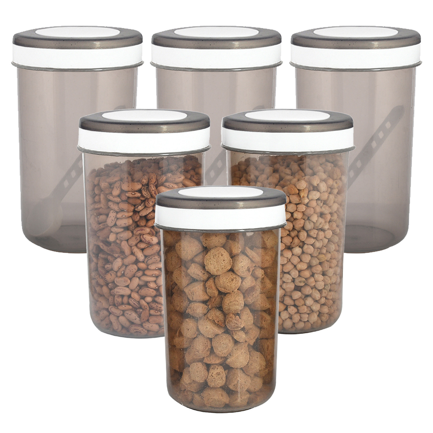 Kuber Industries Containers Set for Kitchen|BPA-Free Plastic 1500 ML Storage Containers Set With Spoon for Kitchen(Gray)
