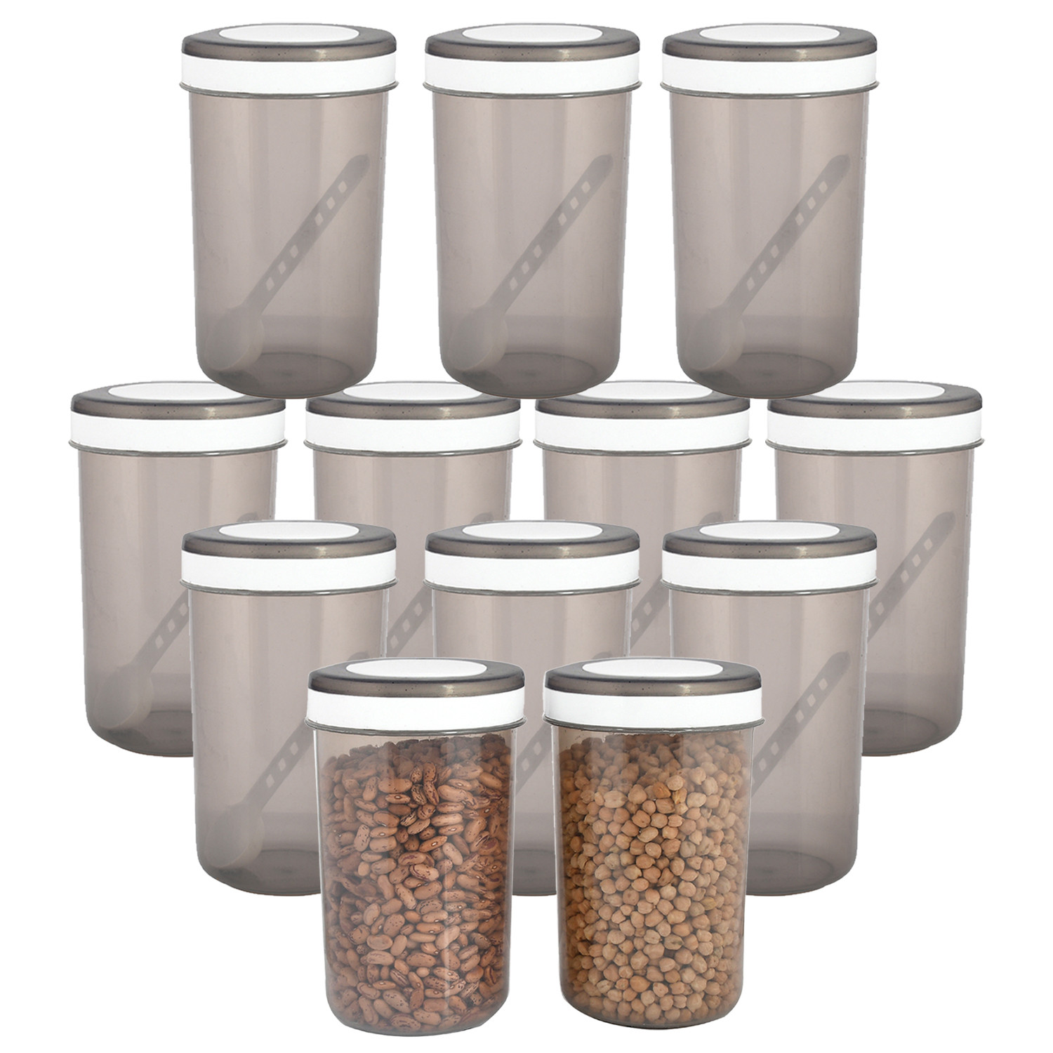 Kuber Industries Containers Set for Kitchen|BPA-Free Plastic 1500 ML Storage Containers Set With Spoon for Kitchen(Gray)