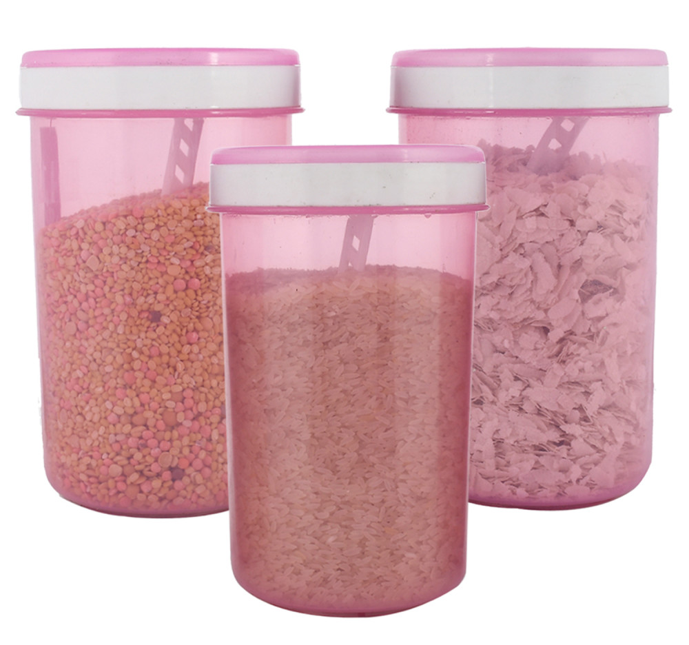 Kuber Industries Containers Set for Kitchen|BPA-Free Plastic 1500 ML Storage Containers Set With Spoon for Kitchen (Pink)