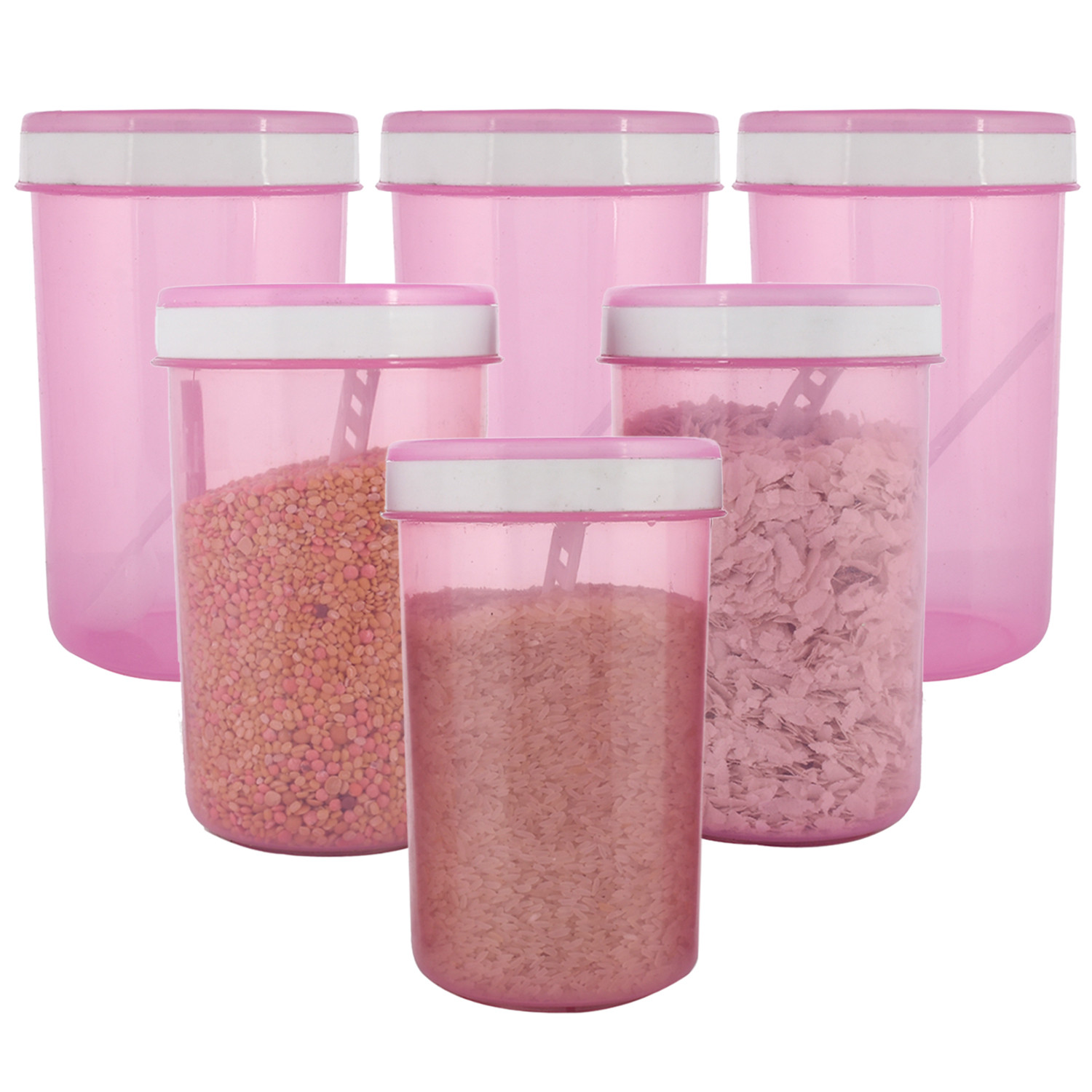 Kuber Industries Containers Set for Kitchen|BPA-Free Plastic 1500 ML Storage Containers Set With Spoon for Kitchen (Pink)