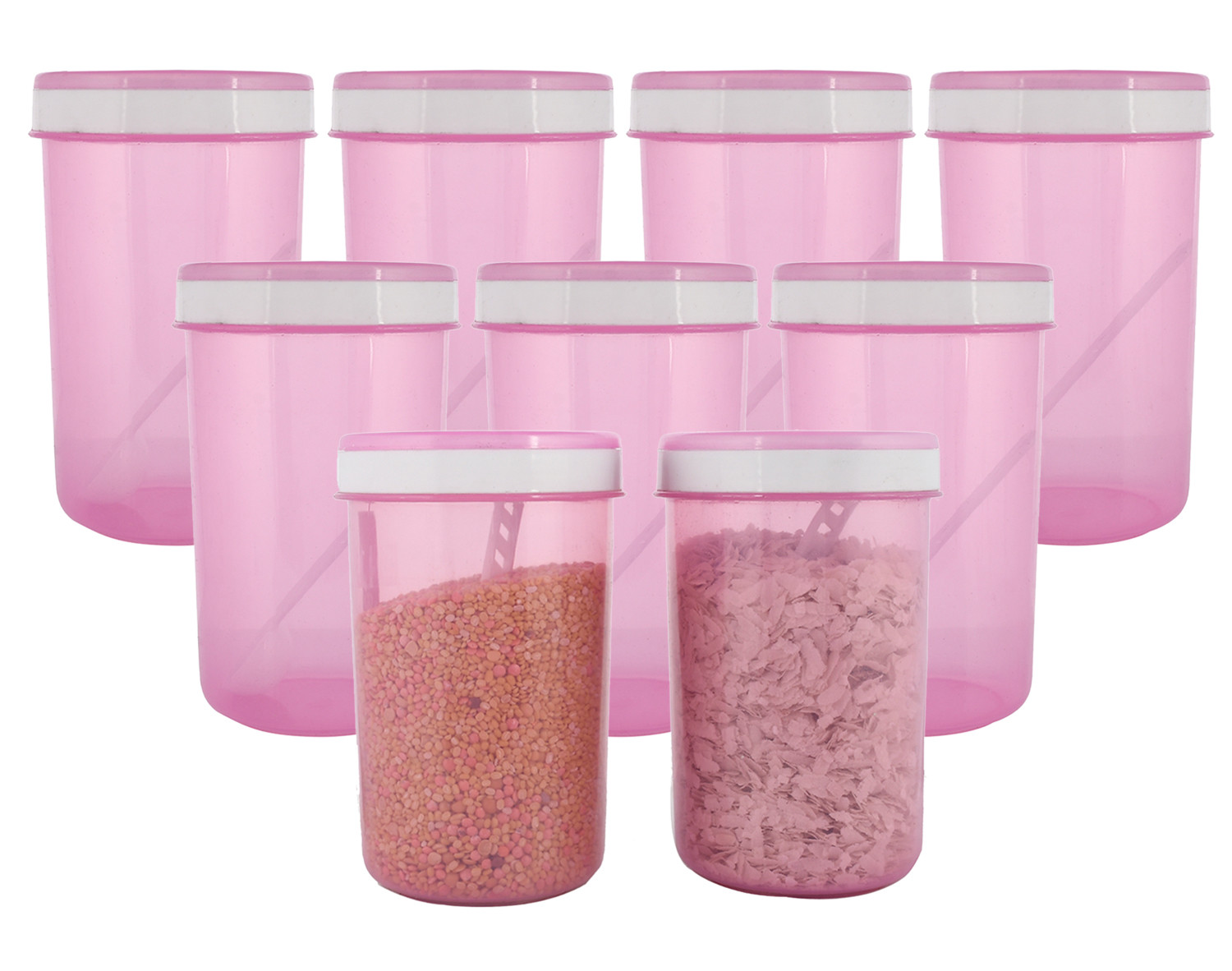 Kuber Industries Containers Set for Kitchen|BPA-Free Plastic 1500 ML Storage Containers Set With Spoon for Kitchen (Pink)