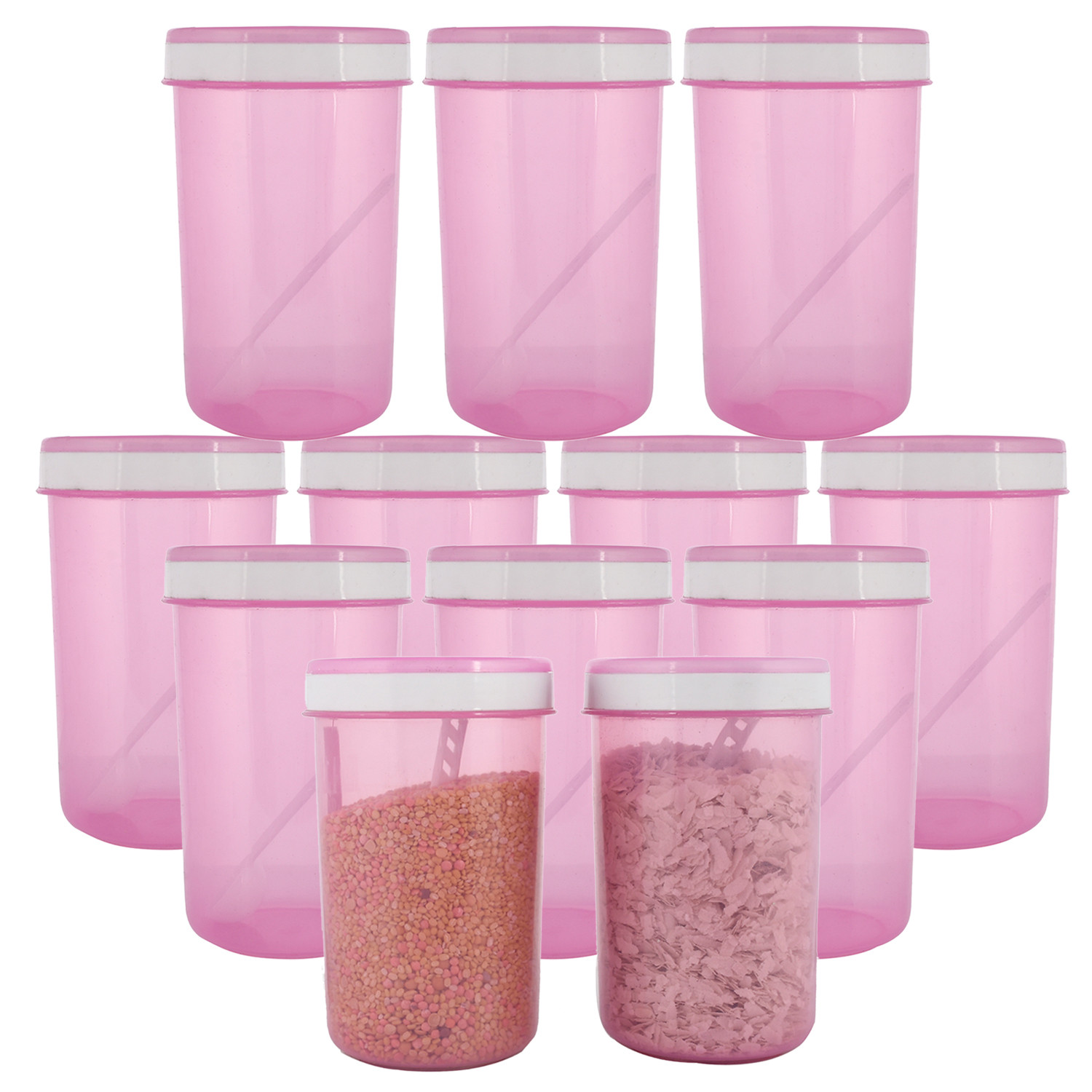 Kuber Industries Containers Set for Kitchen|BPA-Free Plastic 1500 ML Storage Containers Set With Spoon for Kitchen (Pink)