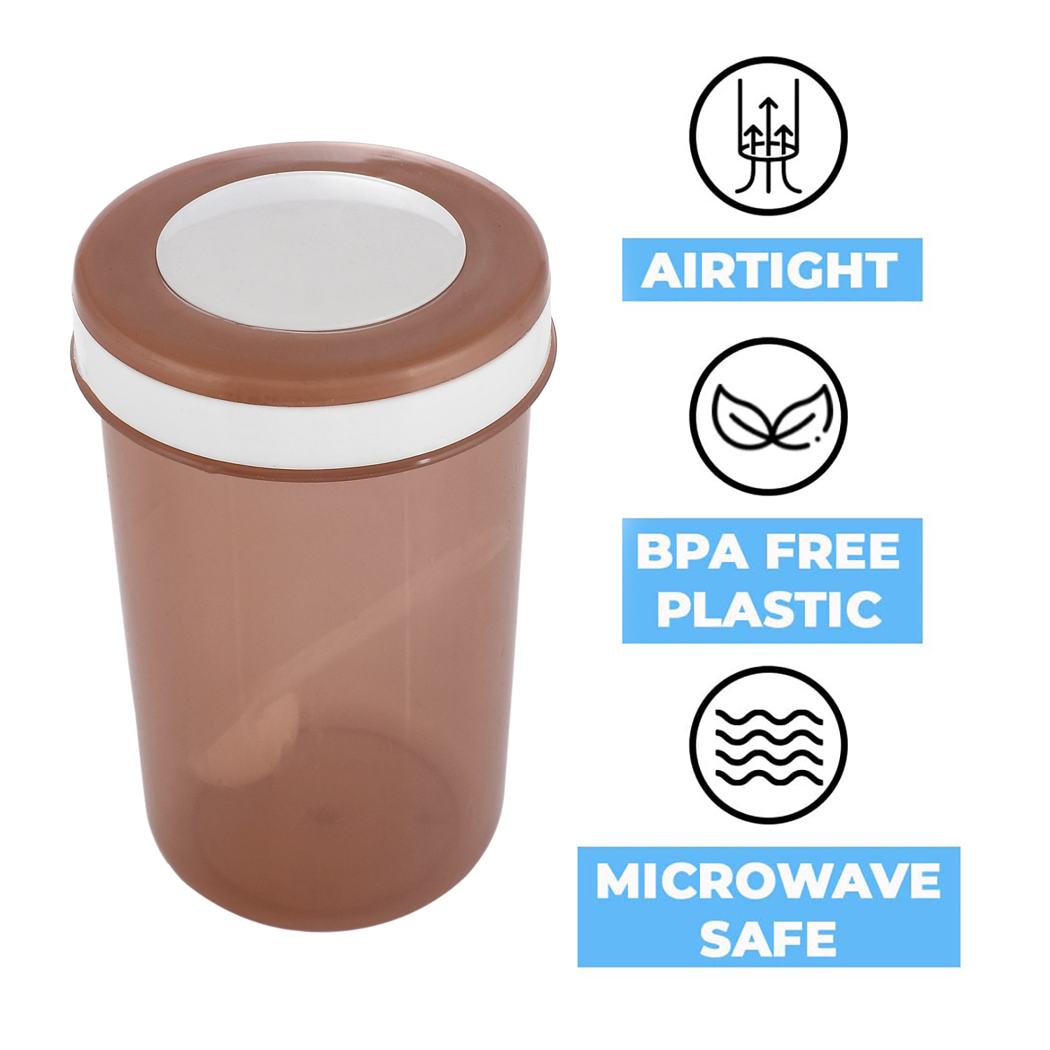 Kuber Industries Containers Set for Kitchen|BPA-Free Plastic 1500 ML Storage Containers Set With Spoon for Kitchen (Brown)
