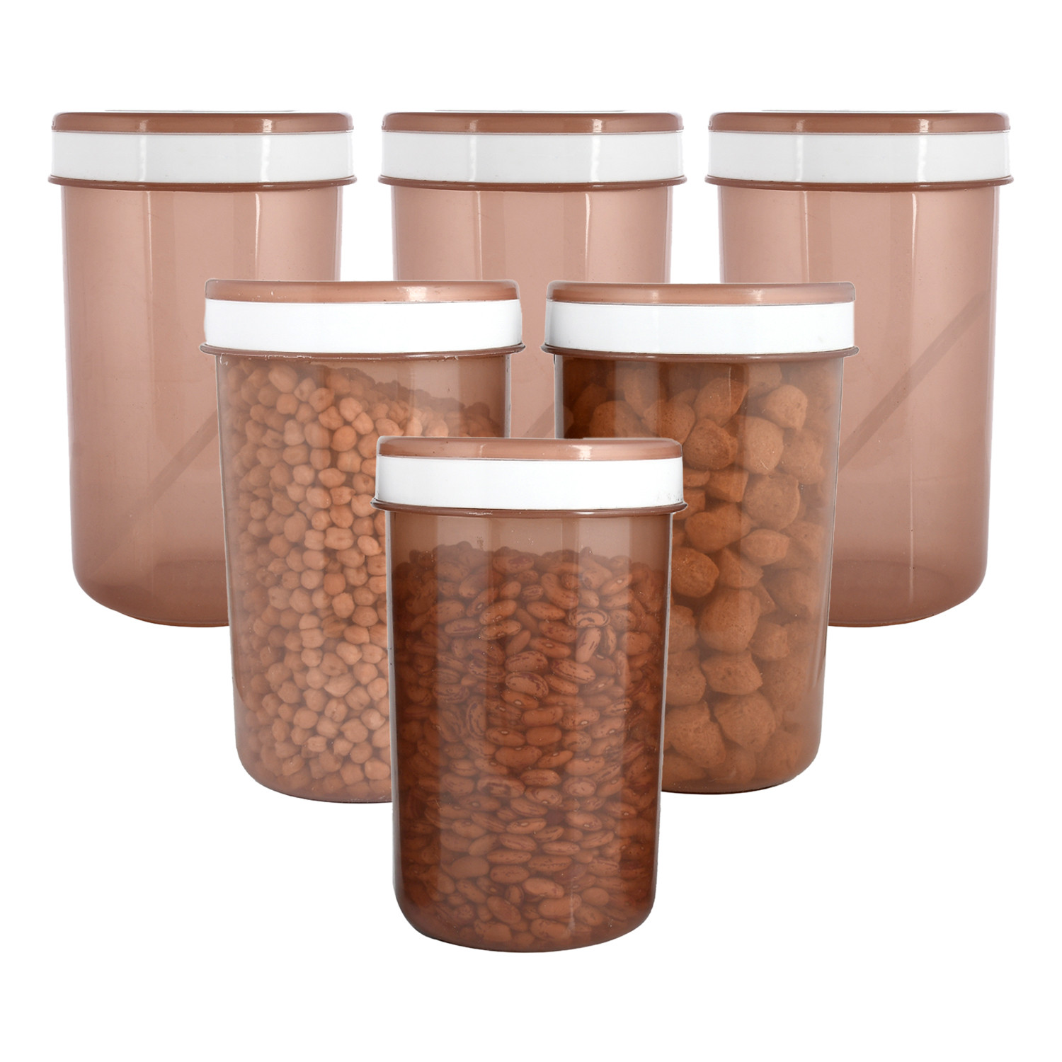 Kuber Industries Containers Set for Kitchen|BPA-Free Plastic 1500 ML Storage Containers Set With Spoon for Kitchen (Brown)