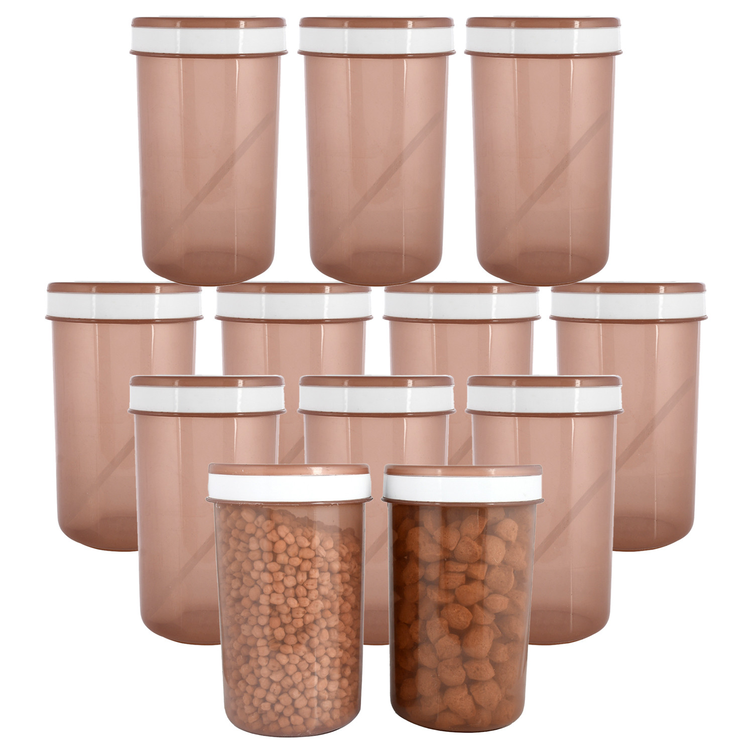 Kuber Industries Containers Set for Kitchen|BPA-Free Plastic 1500 ML Storage Containers Set With Spoon for Kitchen (Brown)