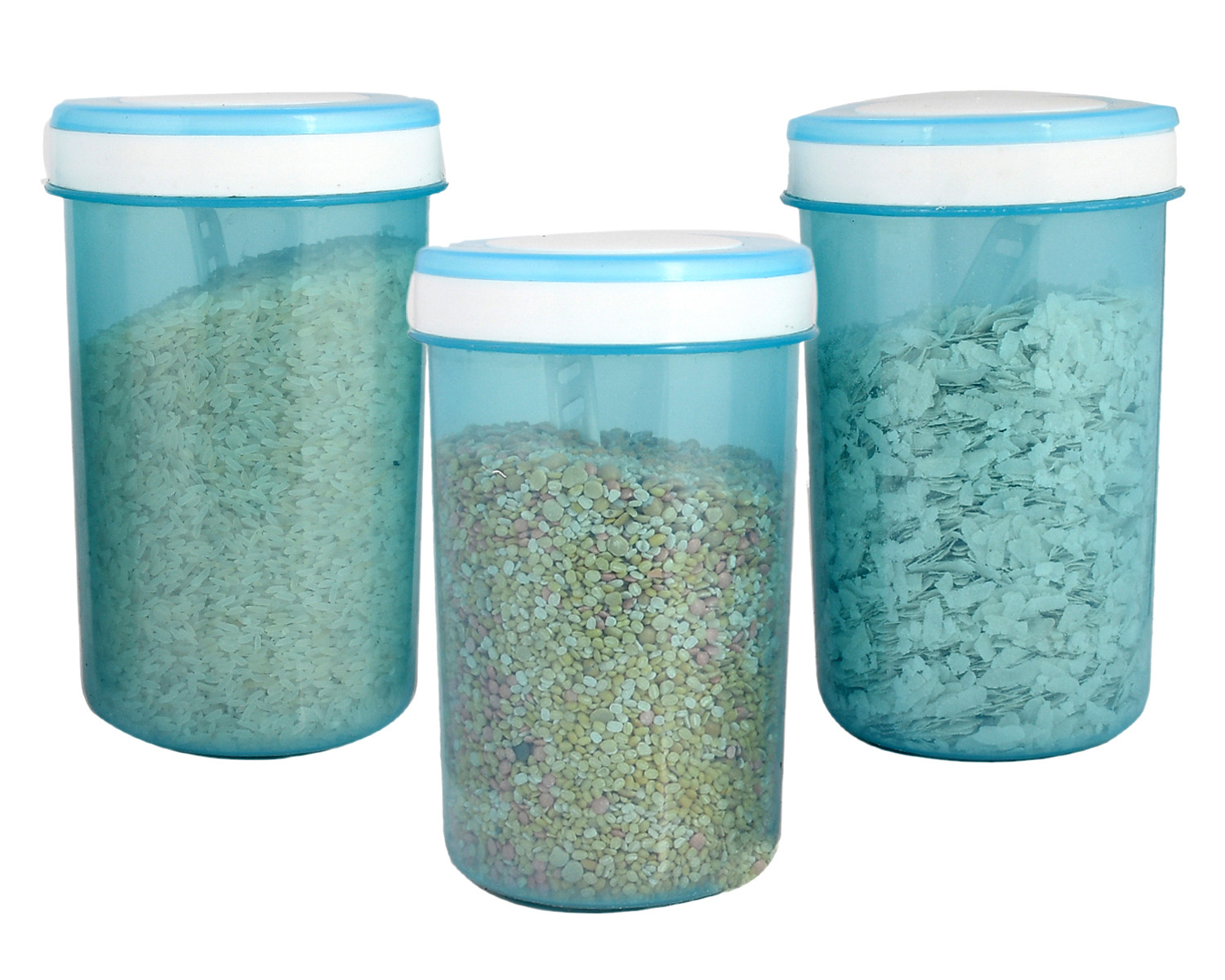Kuber Industries Containers Set for Kitchen|BPA-Free Plastic 1500 ML Storage Containers Set With Spoon for Kitchen (Sky Blue)