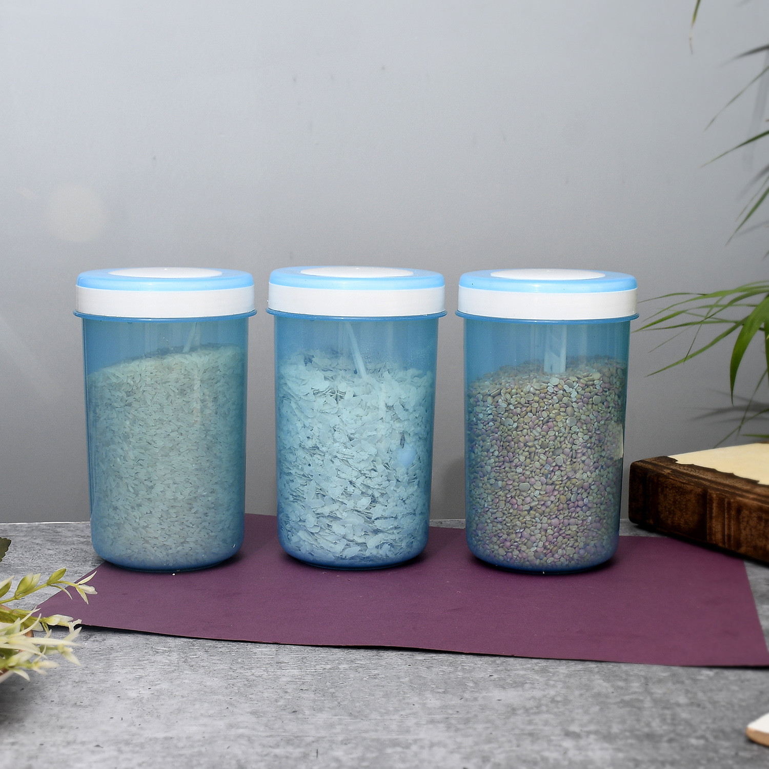 Kuber Industries Containers Set for Kitchen|BPA-Free Plastic 1500 ML Storage Containers Set With Spoon for Kitchen (Sky Blue)