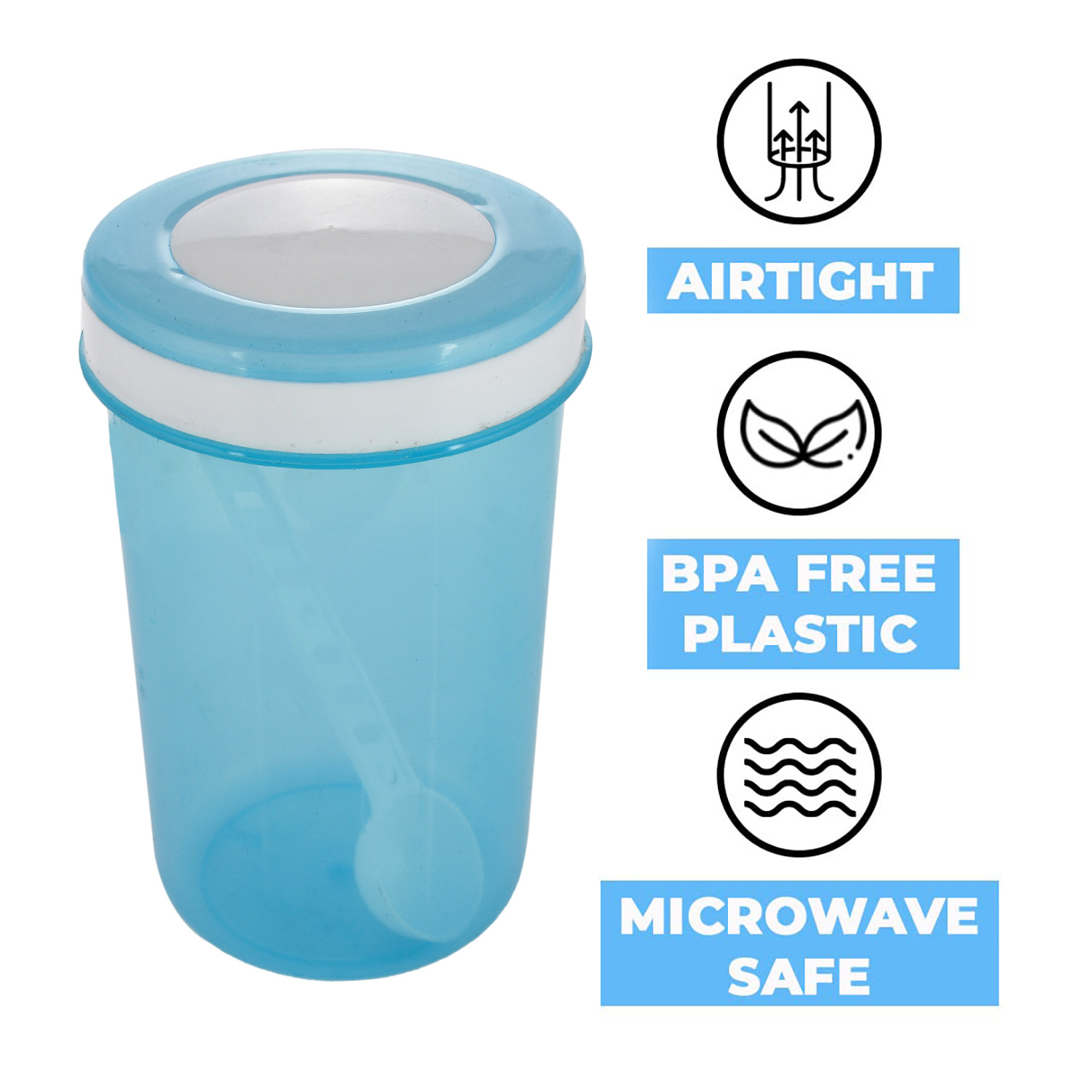 Kuber Industries Containers Set for Kitchen|BPA-Free Plastic 1500 ML Storage Containers Set With Spoon for Kitchen (Sky Blue)