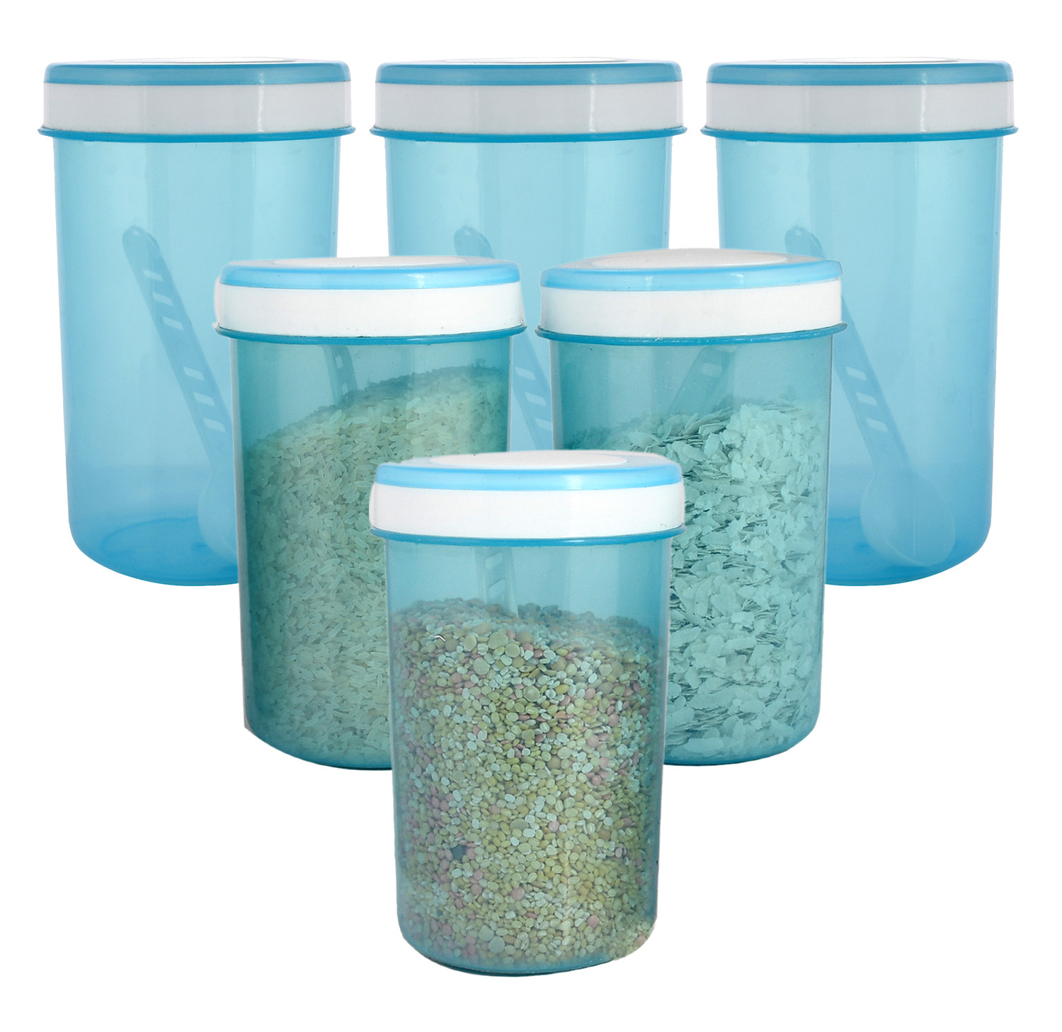 Kuber Industries Containers Set for Kitchen|BPA-Free Plastic 1500 ML Storage Containers Set With Spoon for Kitchen (Sky Blue)