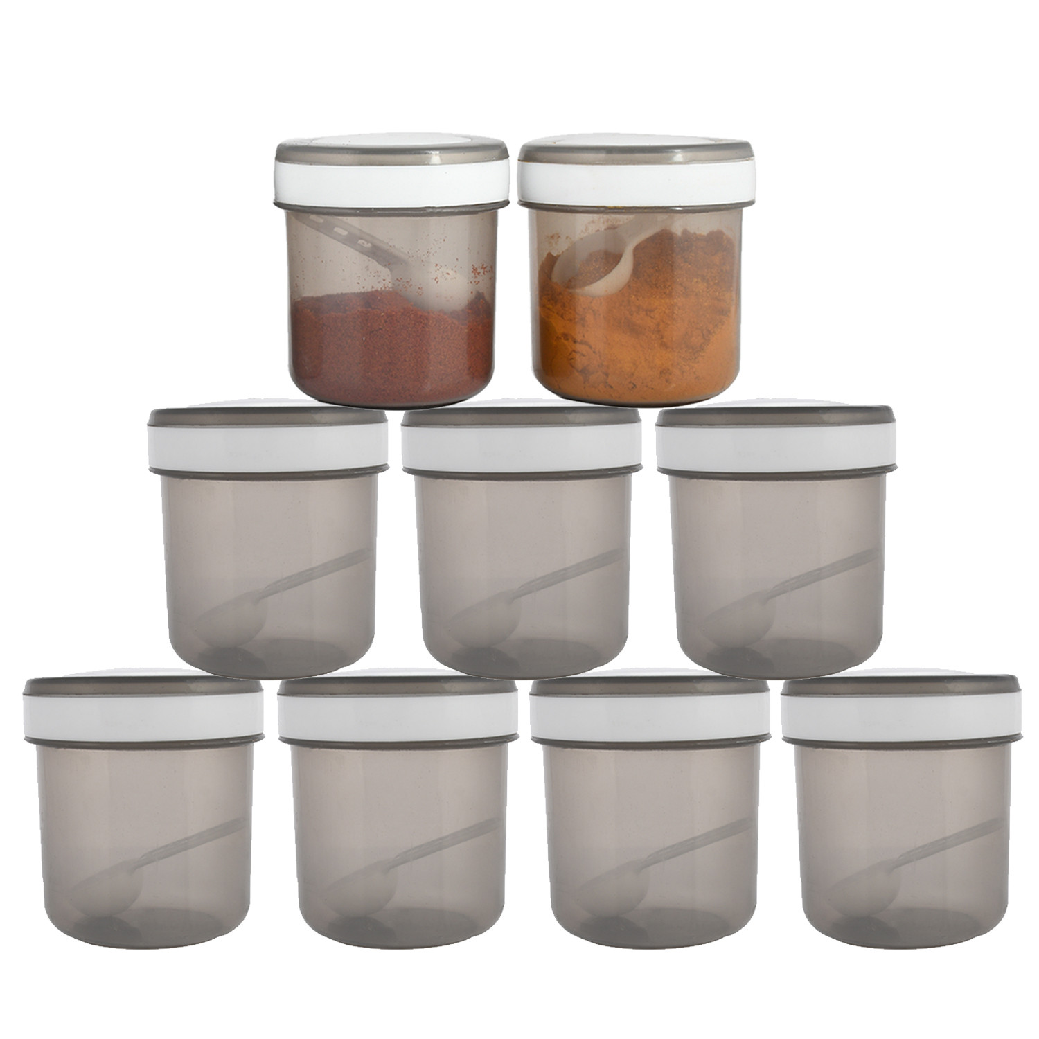 Kuber Industries Containers Set for Kitchen|BPA-Free Plastic 350 ML Storage Containers Set With Spoon for Kitchen(Gray)