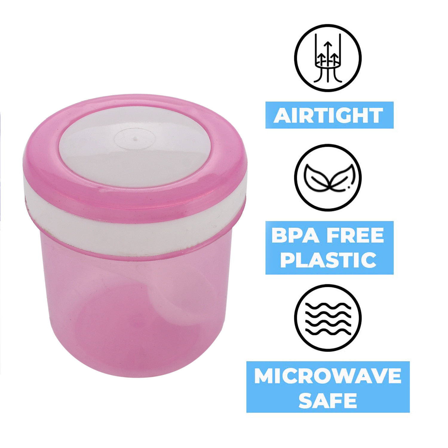 Kuber Industries Containers Set for Kitchen|BPA-Free Plastic 350 ML Storage Containers Set With Spoon for Kitchen(Pink)