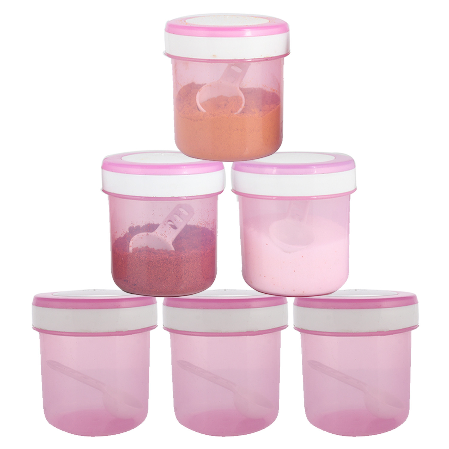 Kuber Industries Containers Set for Kitchen|BPA-Free Plastic 350 ML Storage Containers Set With Spoon for Kitchen(Pink)