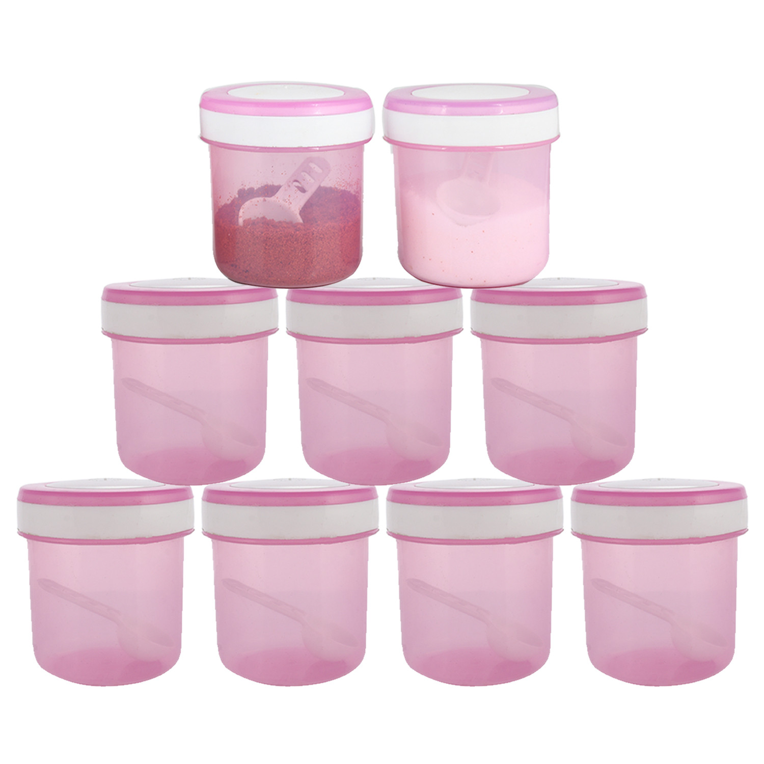 Kuber Industries Containers Set for Kitchen|BPA-Free Plastic 350 ML Storage Containers Set With Spoon for Kitchen(Pink)