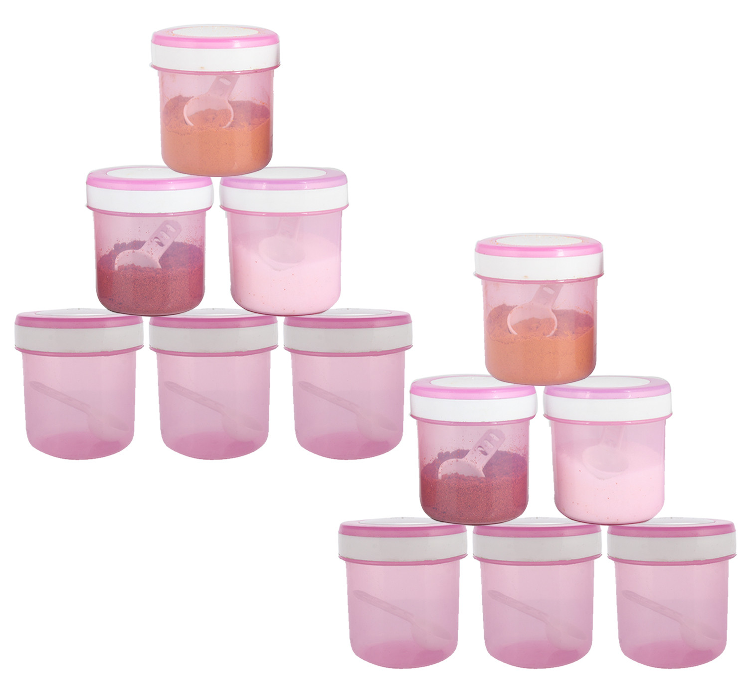 Kuber Industries Containers Set for Kitchen|BPA-Free Plastic 350 ML Storage Containers Set With Spoon for Kitchen(Pink)