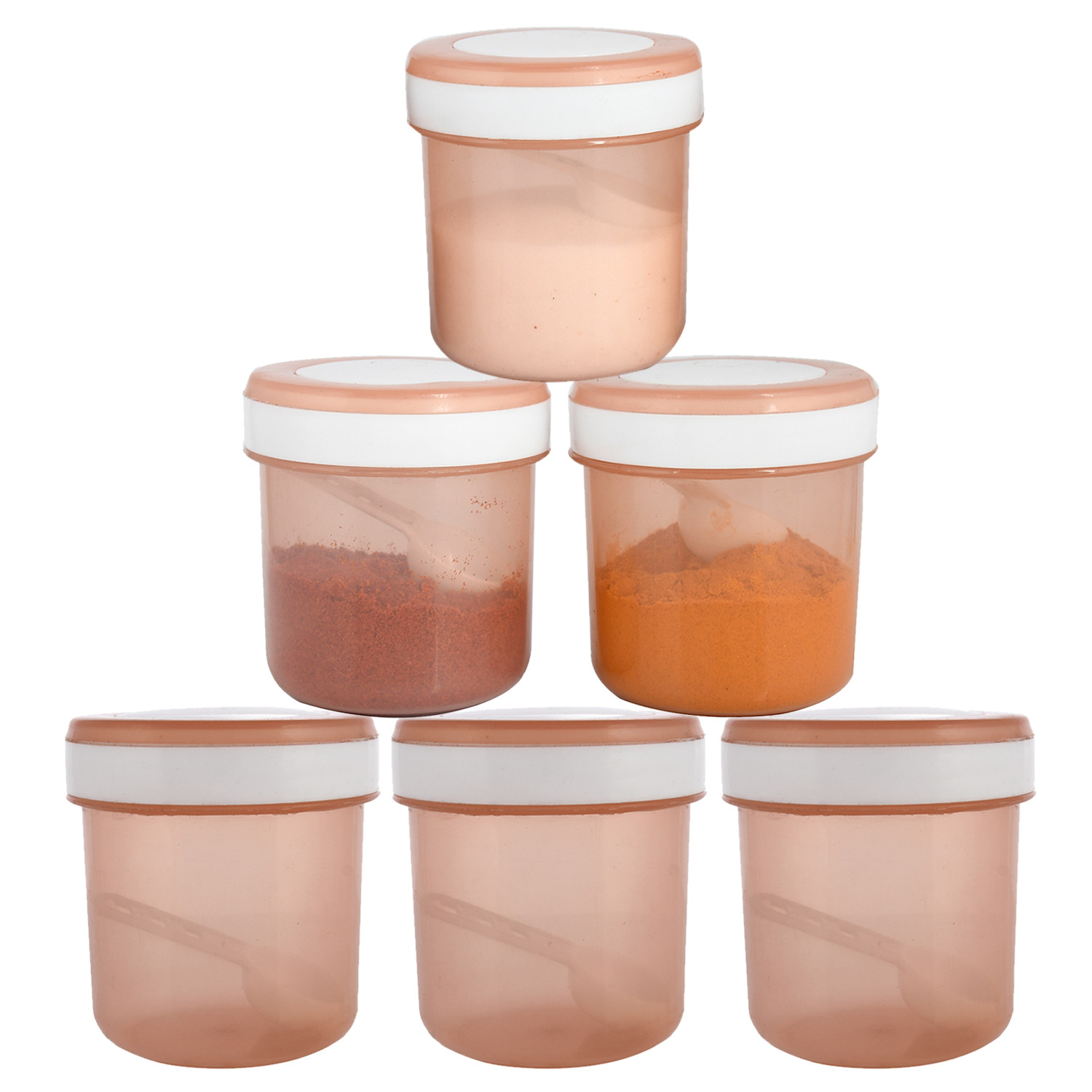 Kuber Industries Containers Set for Kitchen|BPA-Free Plastic 350 ML Storage Containers Set With Spoon for Kitchen(Brown)