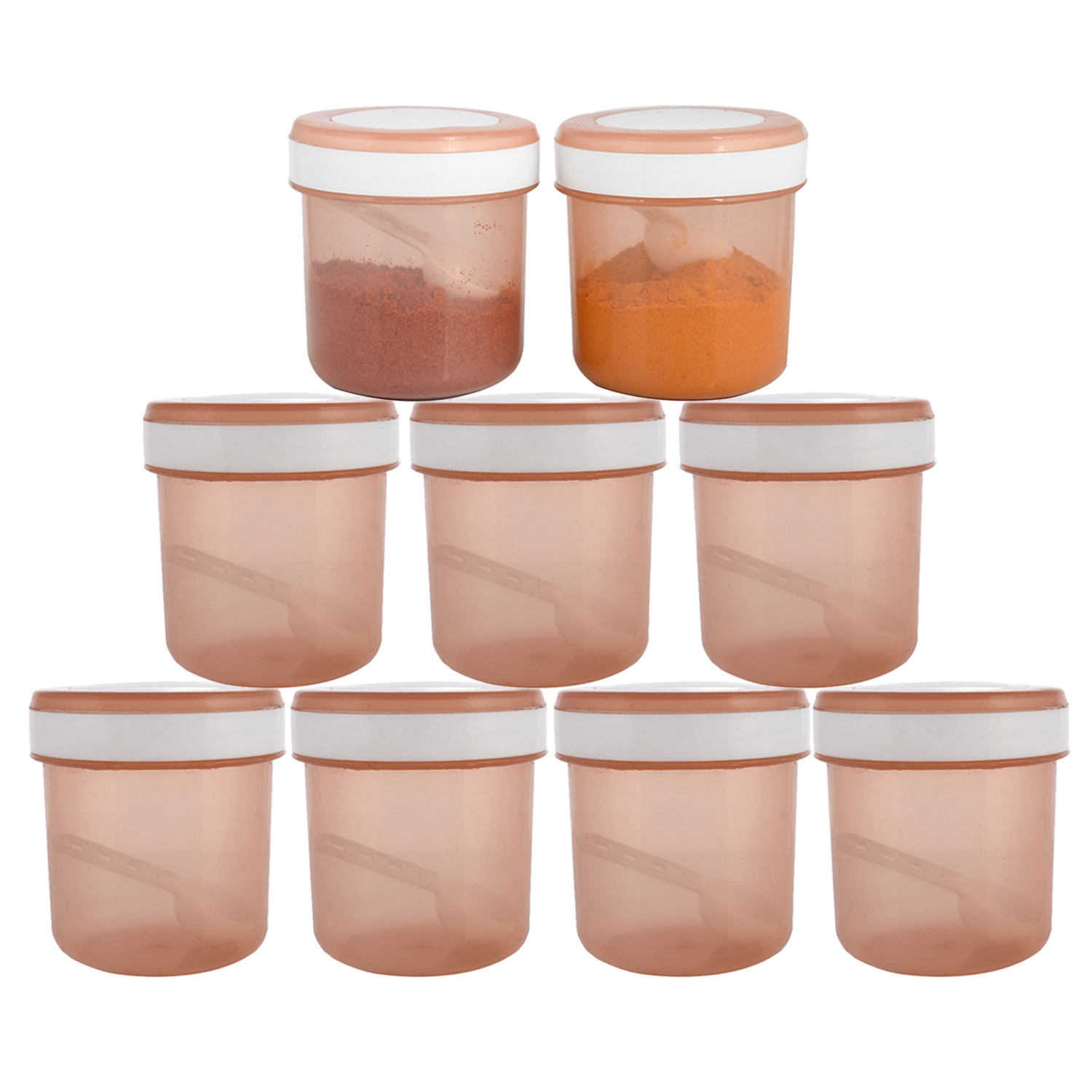 Kuber Industries Containers Set for Kitchen|BPA-Free Plastic 350 ML Storage Containers Set With Spoon for Kitchen(Brown)