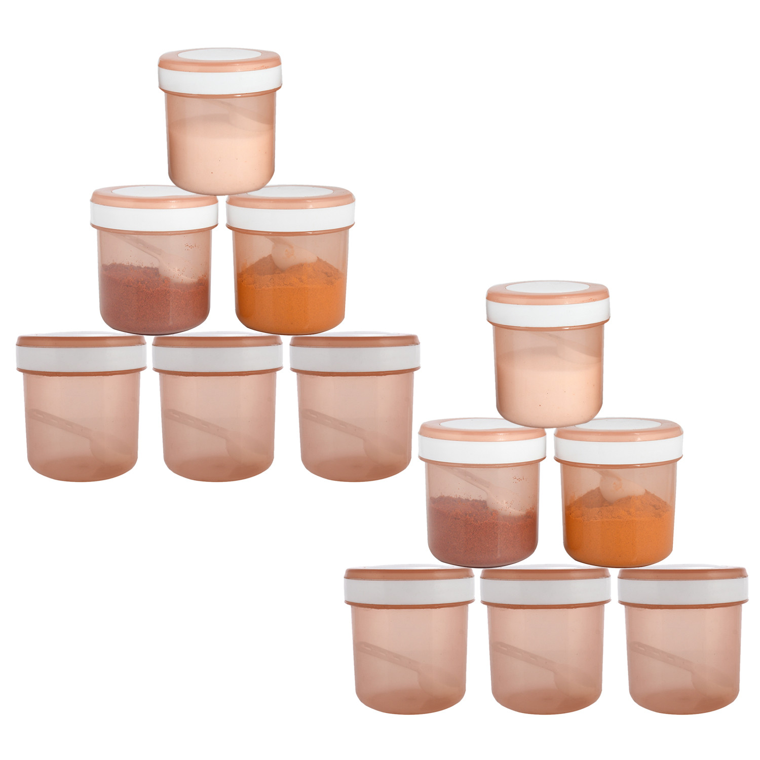 Kuber Industries Containers Set for Kitchen|BPA-Free Plastic 350 ML Storage Containers Set With Spoon for Kitchen(Brown)