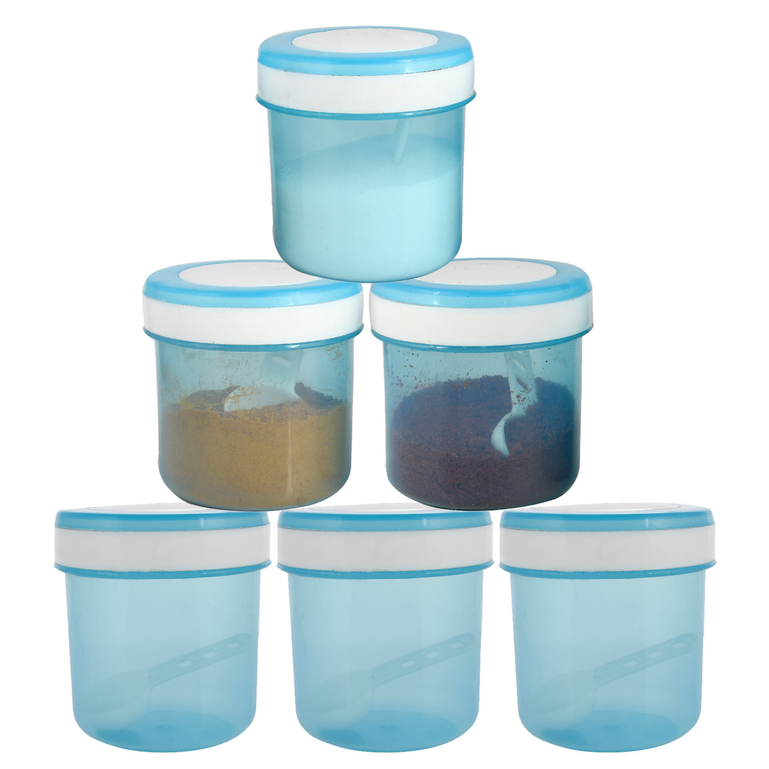 Kuber Industries Containers Set for Kitchen|BPA-Free Plastic 350 ML Storage Containers Set With Spoon for Kitchen(Sky Blue)