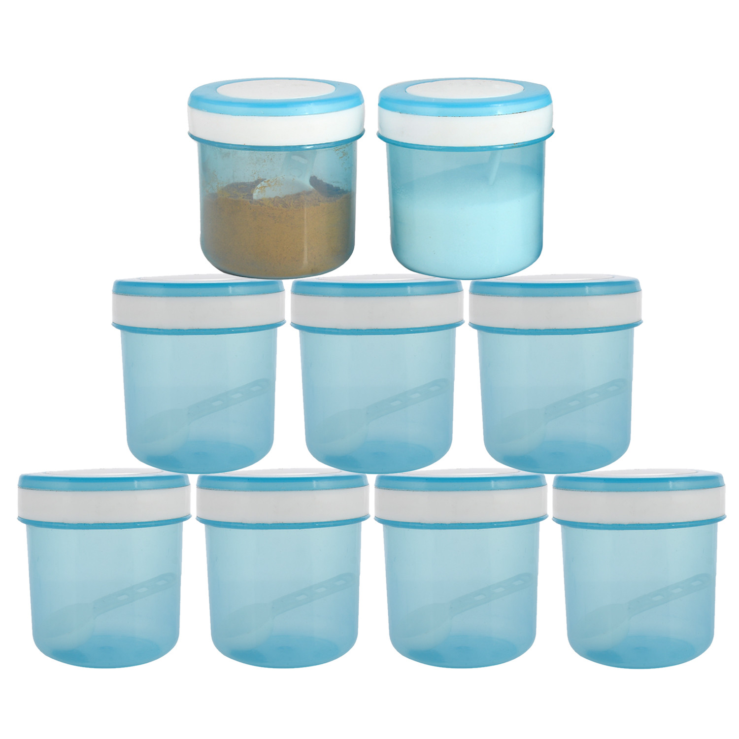 Kuber Industries Containers Set for Kitchen|BPA-Free Plastic 350 ML Storage Containers Set With Spoon for Kitchen(Sky Blue)
