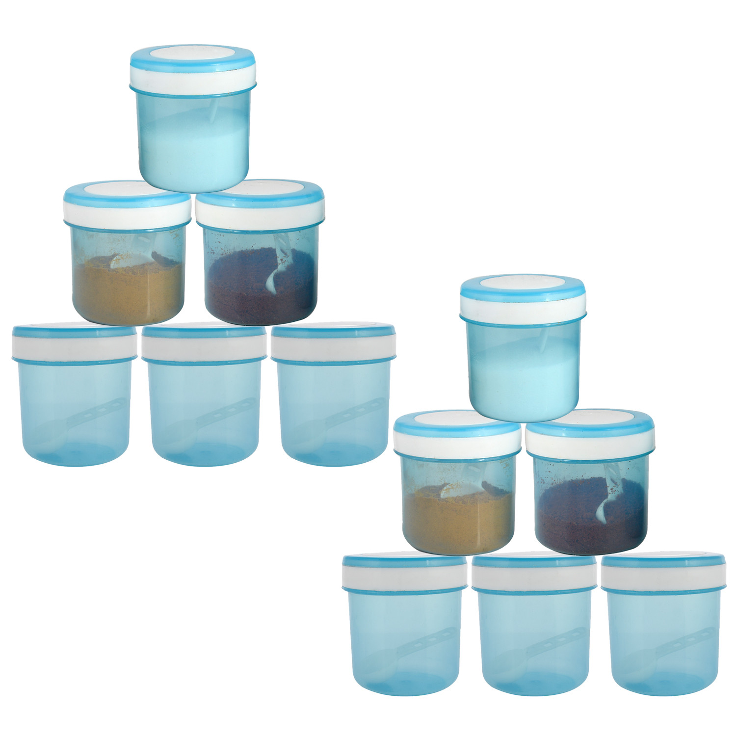 Kuber Industries Containers Set for Kitchen|BPA-Free Plastic 350 ML Storage Containers Set With Spoon for Kitchen(Sky Blue)