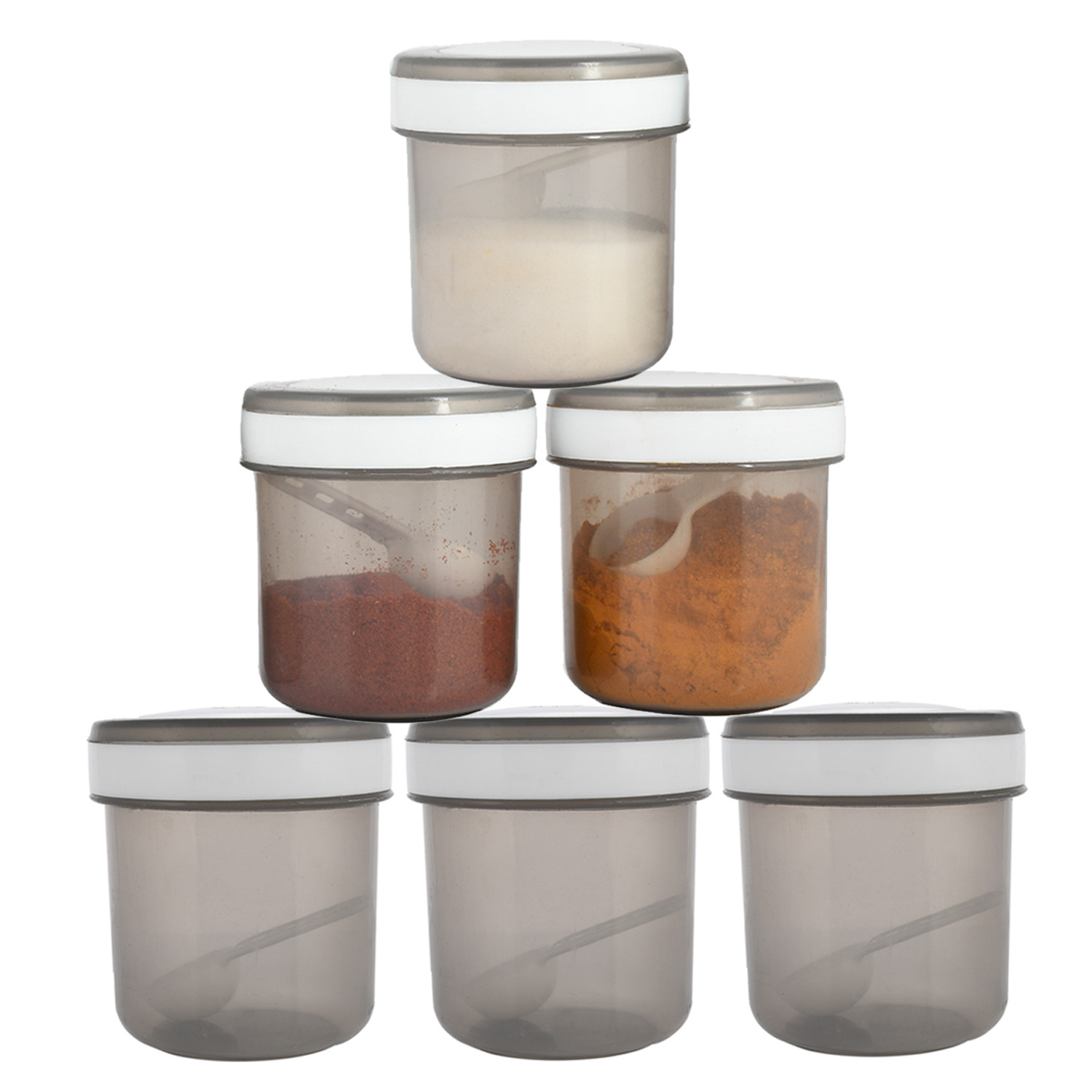 Kuber Industries Containers Set for Kitchen|BPA-Free Plastic Storage Containers Set|Kitchen Storage Containers|Grocery Containers with Spoon|SPICY 1100 ML (Gray)