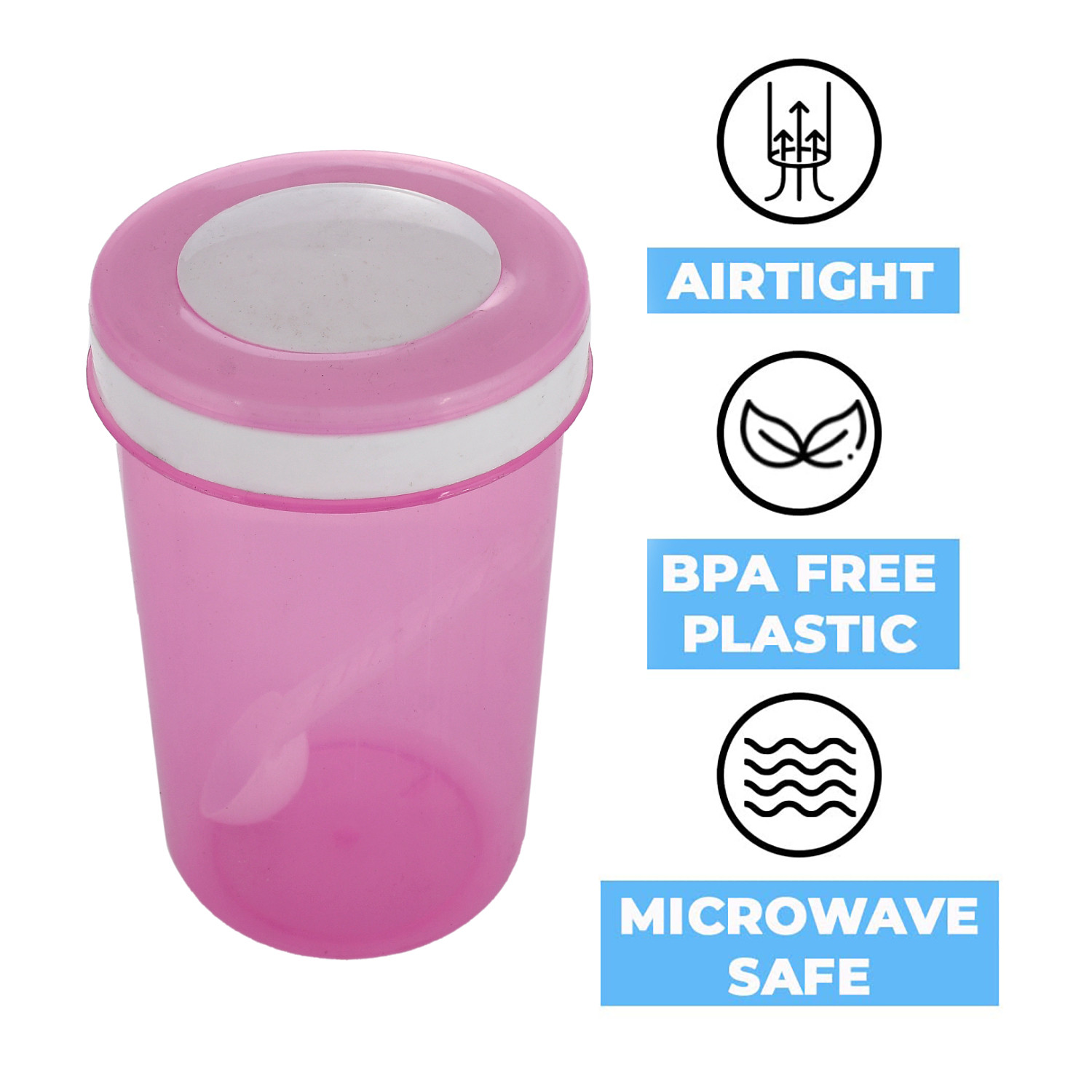 Kuber Industries Containers Set for Kitchen|BPA-Free Plastic Storage Containers Set|Kitchen Storage Containers|Grocery Containers with Spoon|SPICY 2200 ML| (Pink)