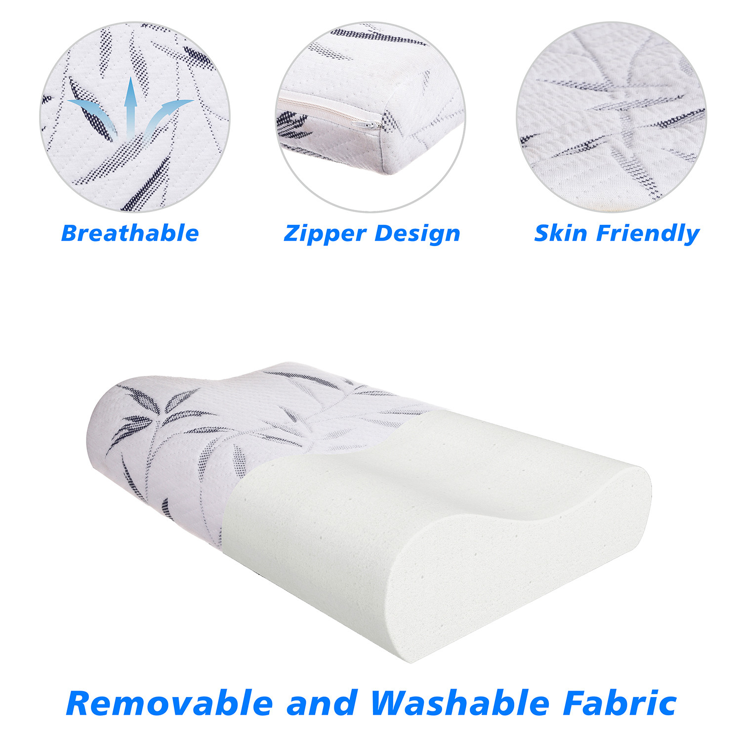 Kuber Industries Contoured Pillow| Memory Foam Support Pillow | Contour Cervical Pillow for Neck and Shoulder Pain| Bed Pillows for Sleeping with Washable Cover | White